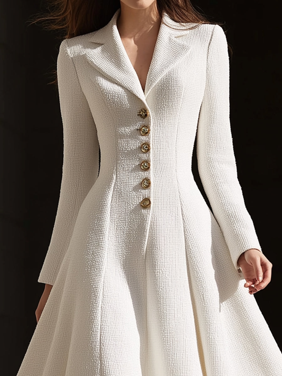 Anna-Berg | Ivory Tweed Tailored Lapel Midi Dress