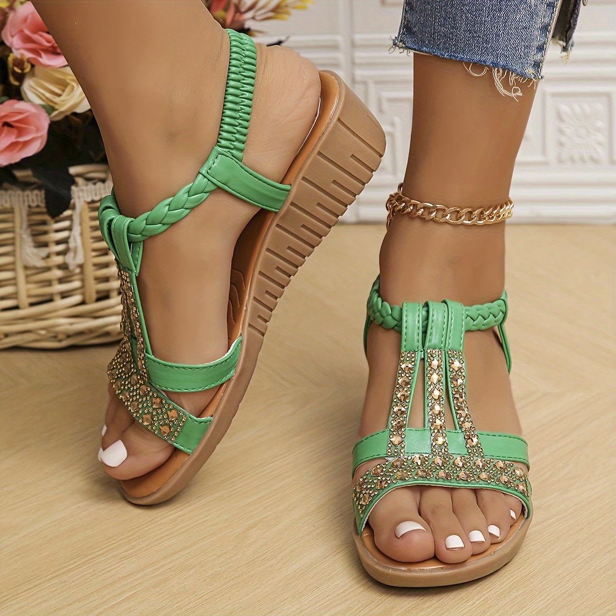 Anna-Berg | Modern Rhinestone Woven Sandals for Effortless Elegance