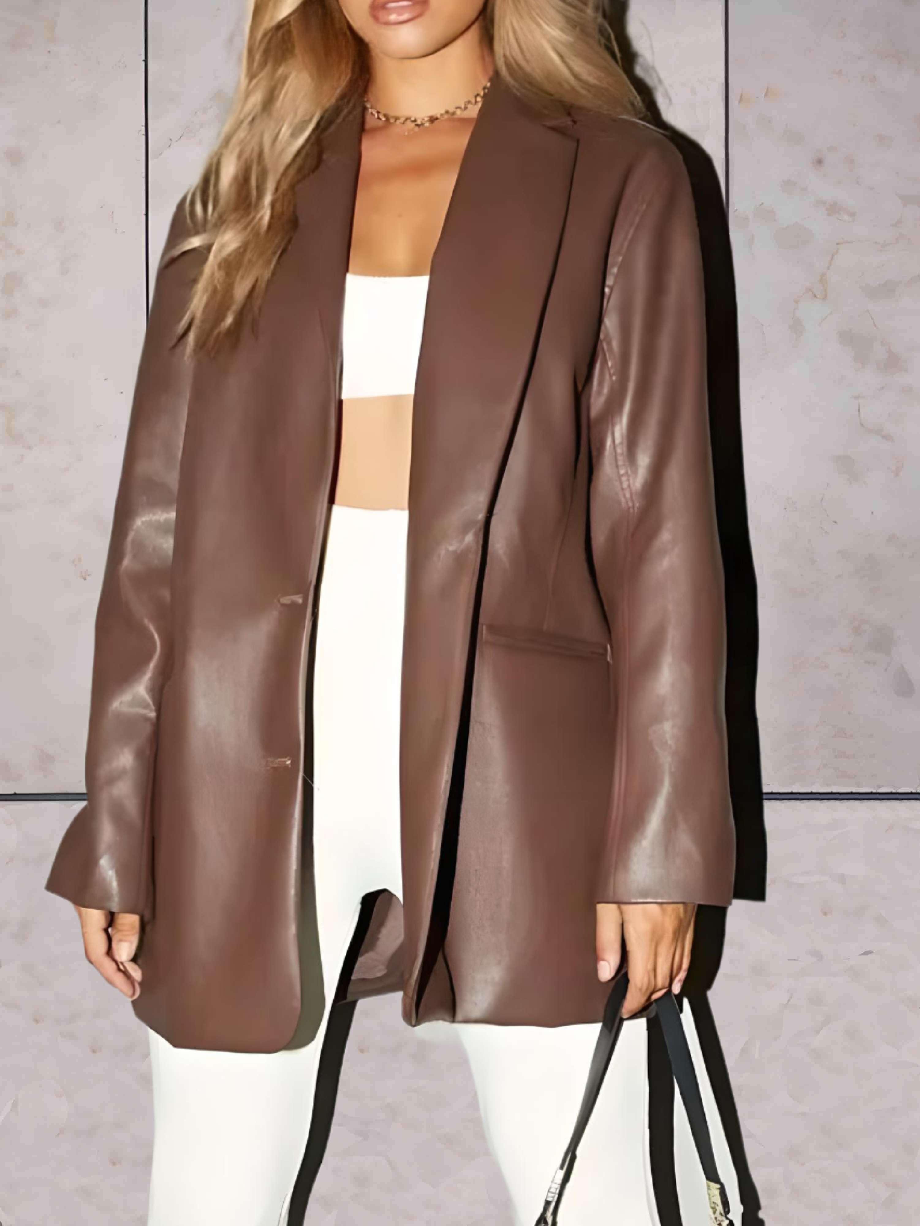 Anna-Berg | Elegant Women's Leather Jacket With Lapel Collar