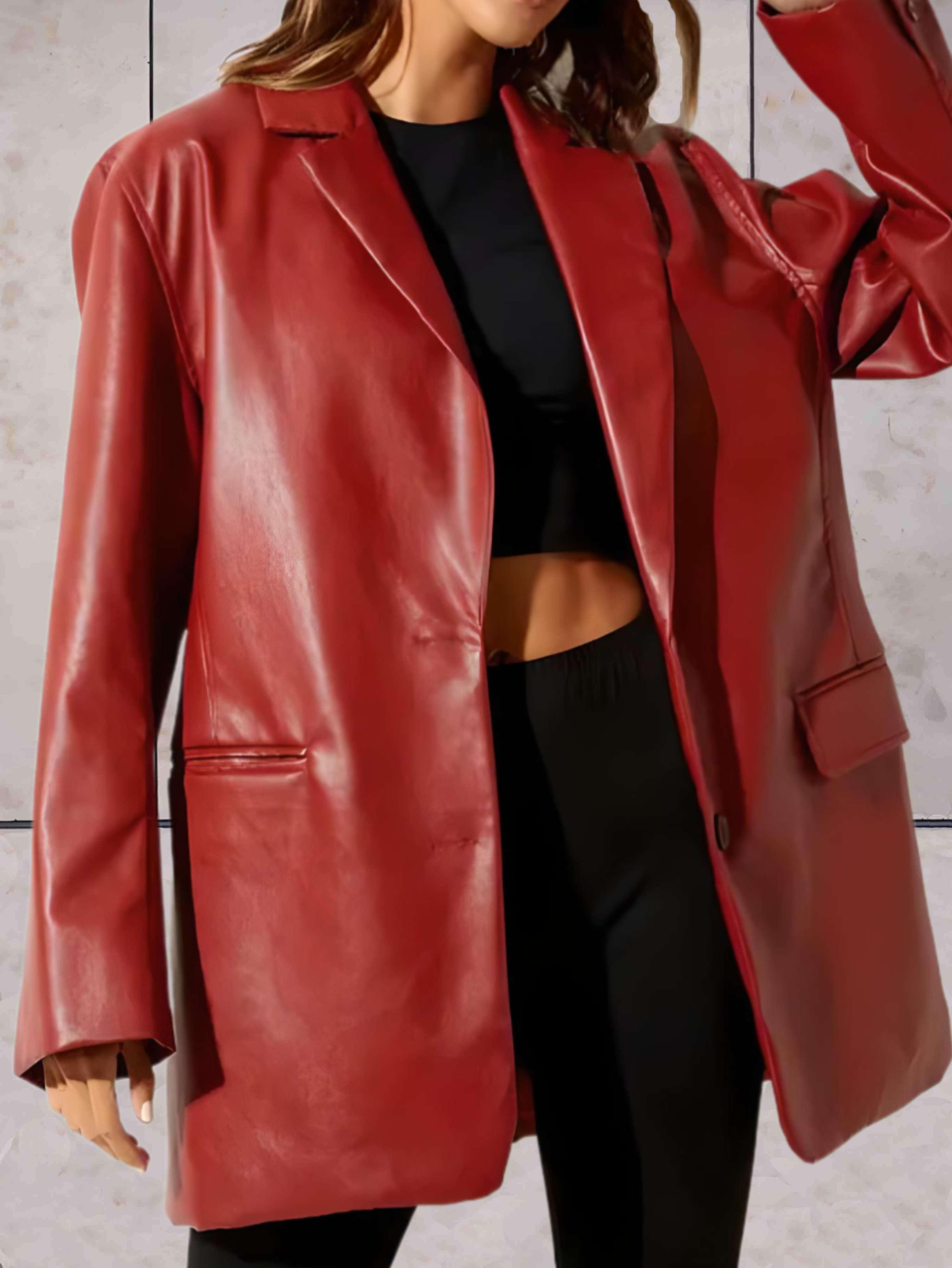 Anna-Berg | Elegant Women's Leather Jacket With Lapel Collar