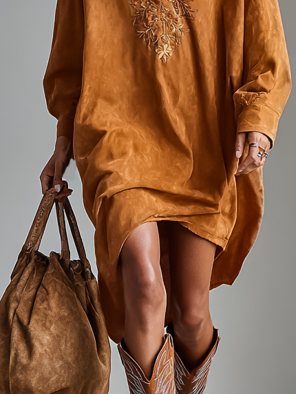 Anna-Berg | Red Suede V-Neck Dress