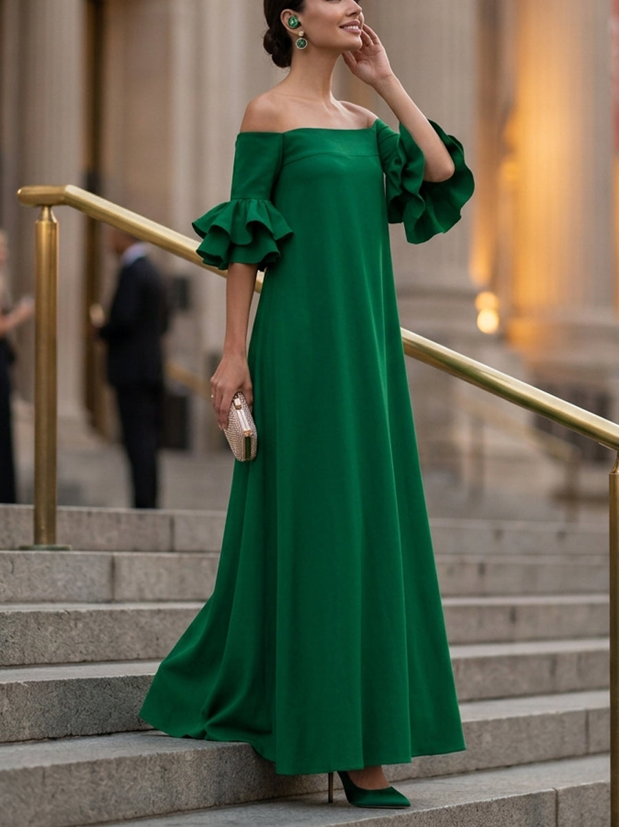 Anna-Berg | Half Sleeves Loose Solid Color Dress