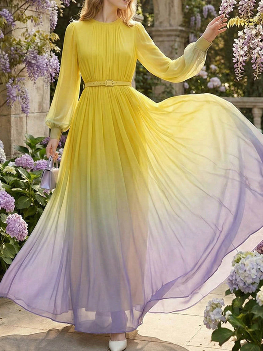 Anna-Berg | High Waisted Long Sleeves Belted Dress