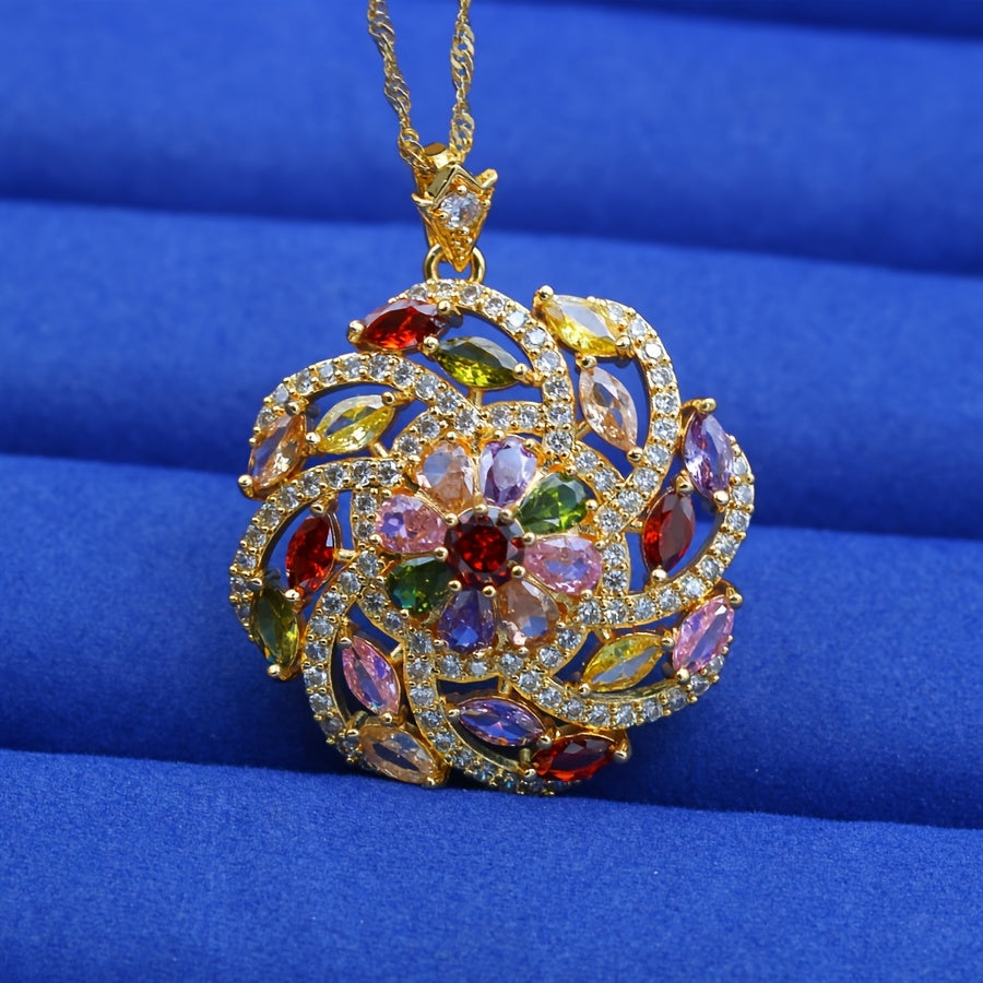 Elegant Multicolored Cubic Zirconia Pendant Necklace