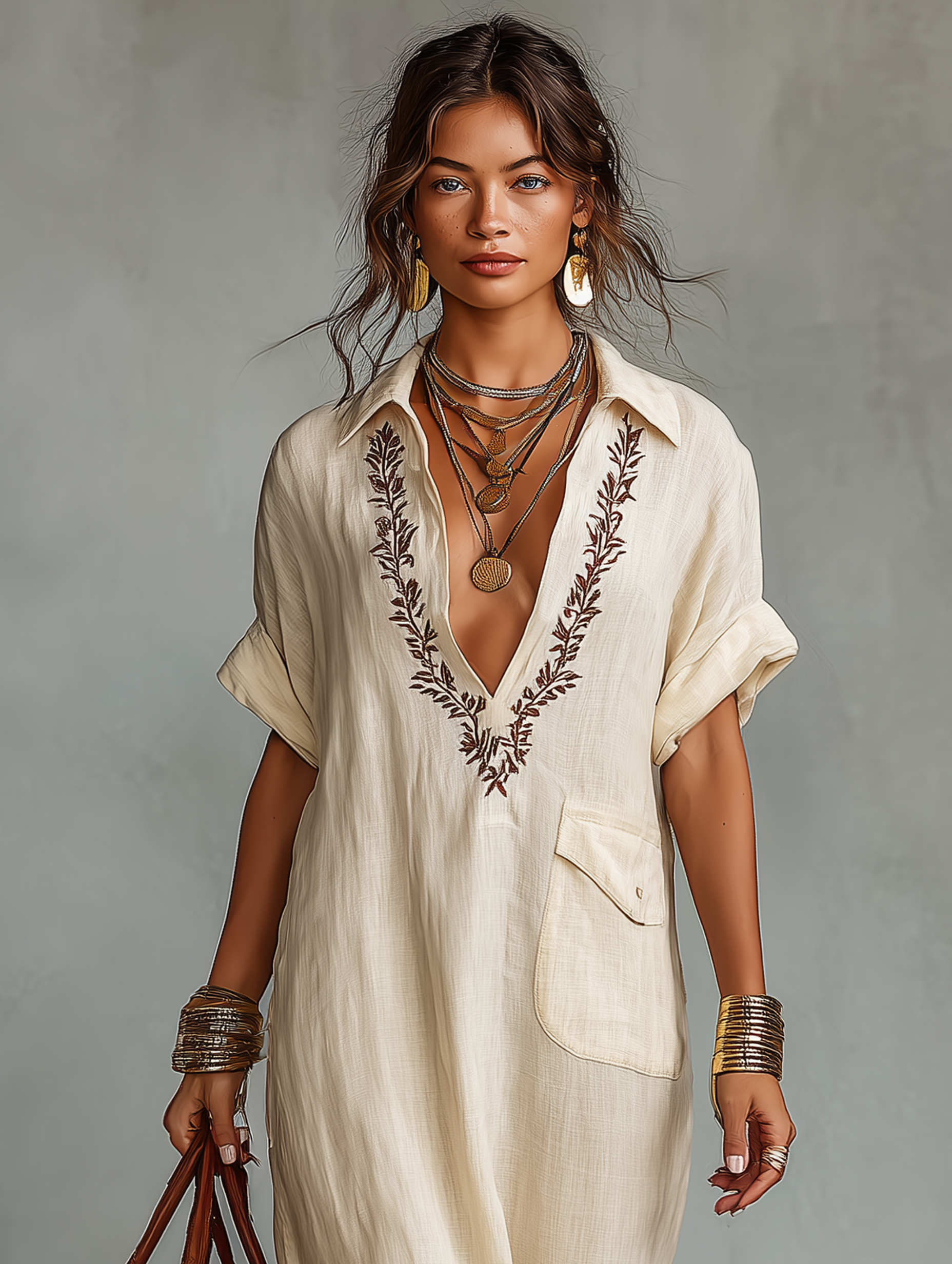 Anna-Berg | Red Linen Embroidered Dress