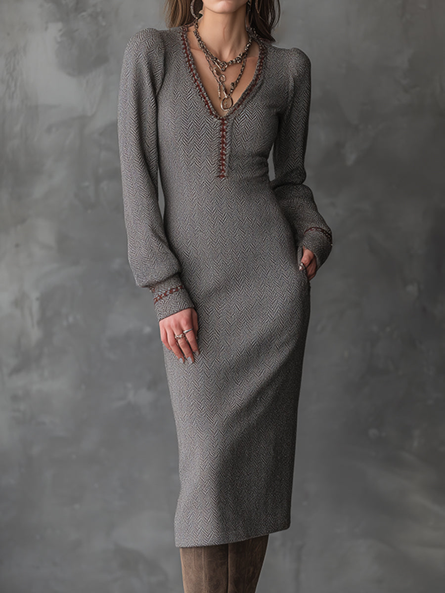 Anna-Berg | Elegant Bohemian Ash Taupe Sculpted Dress