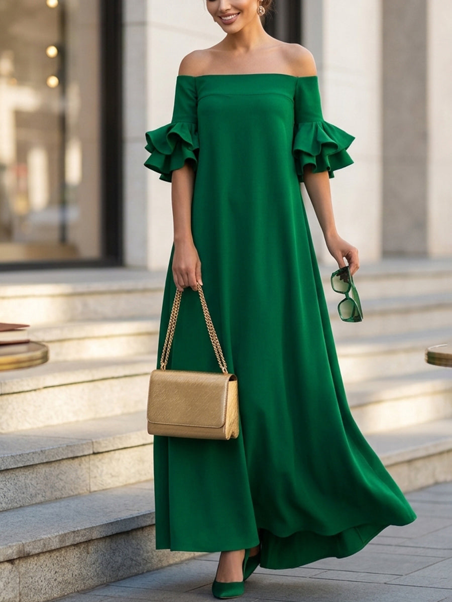 Anna-Berg | Half Sleeves Loose Solid Color Dress