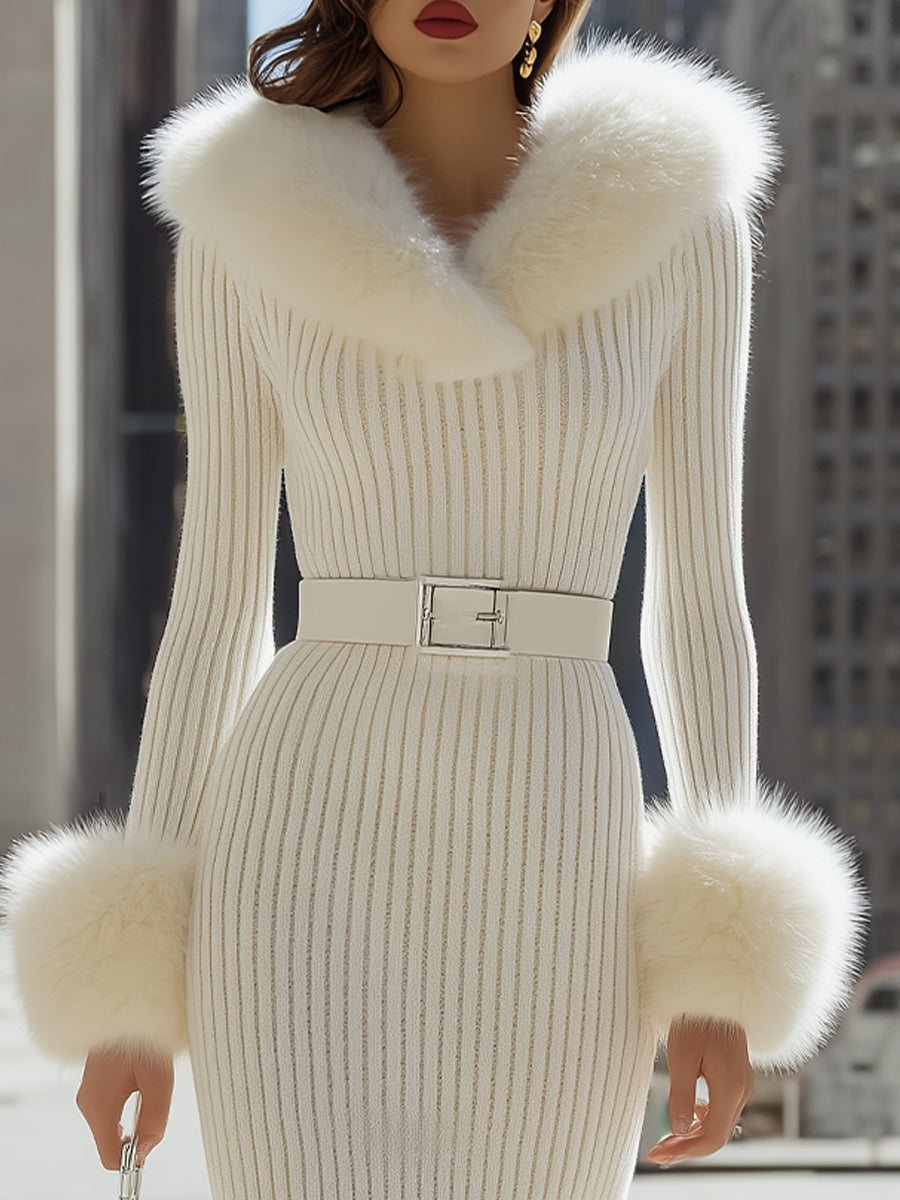 Anna-Berg | Luxurious White Faux Fur Dress