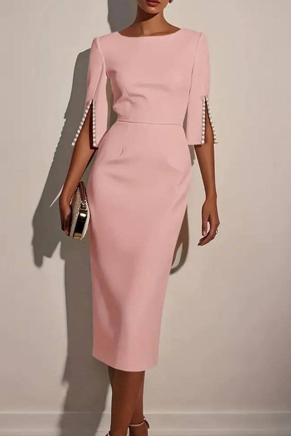 Anna-Berg | Solid Color Elegant Round Neck Dress