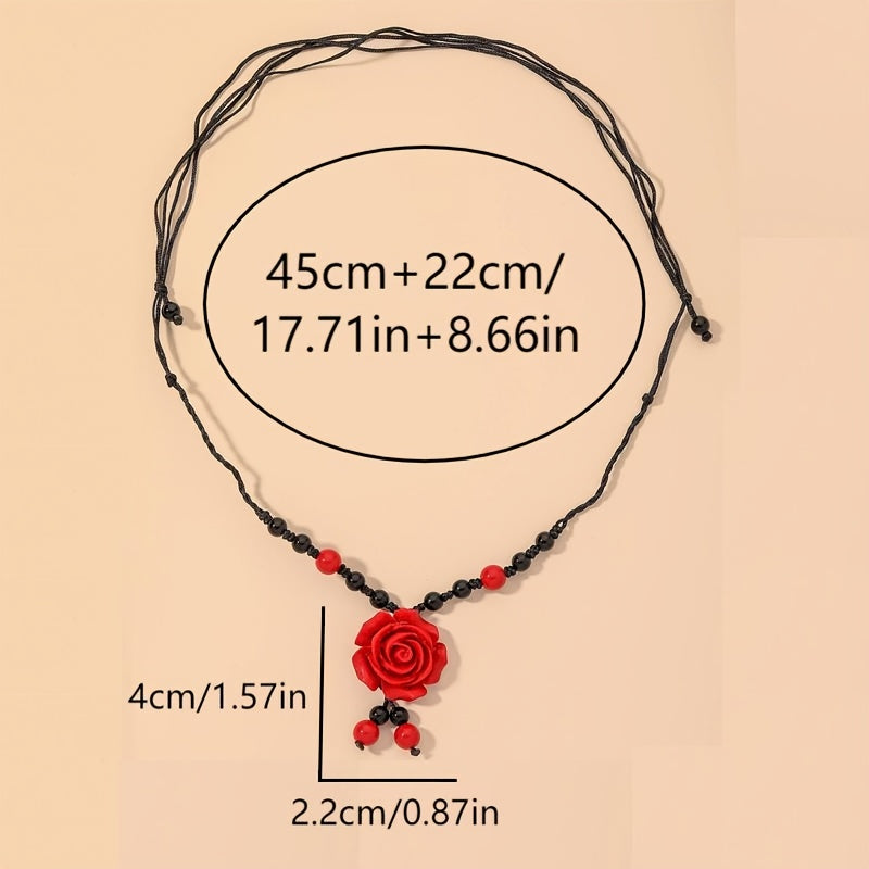 Vintage Elegant Resin Rose Flower Pendant Necklace
