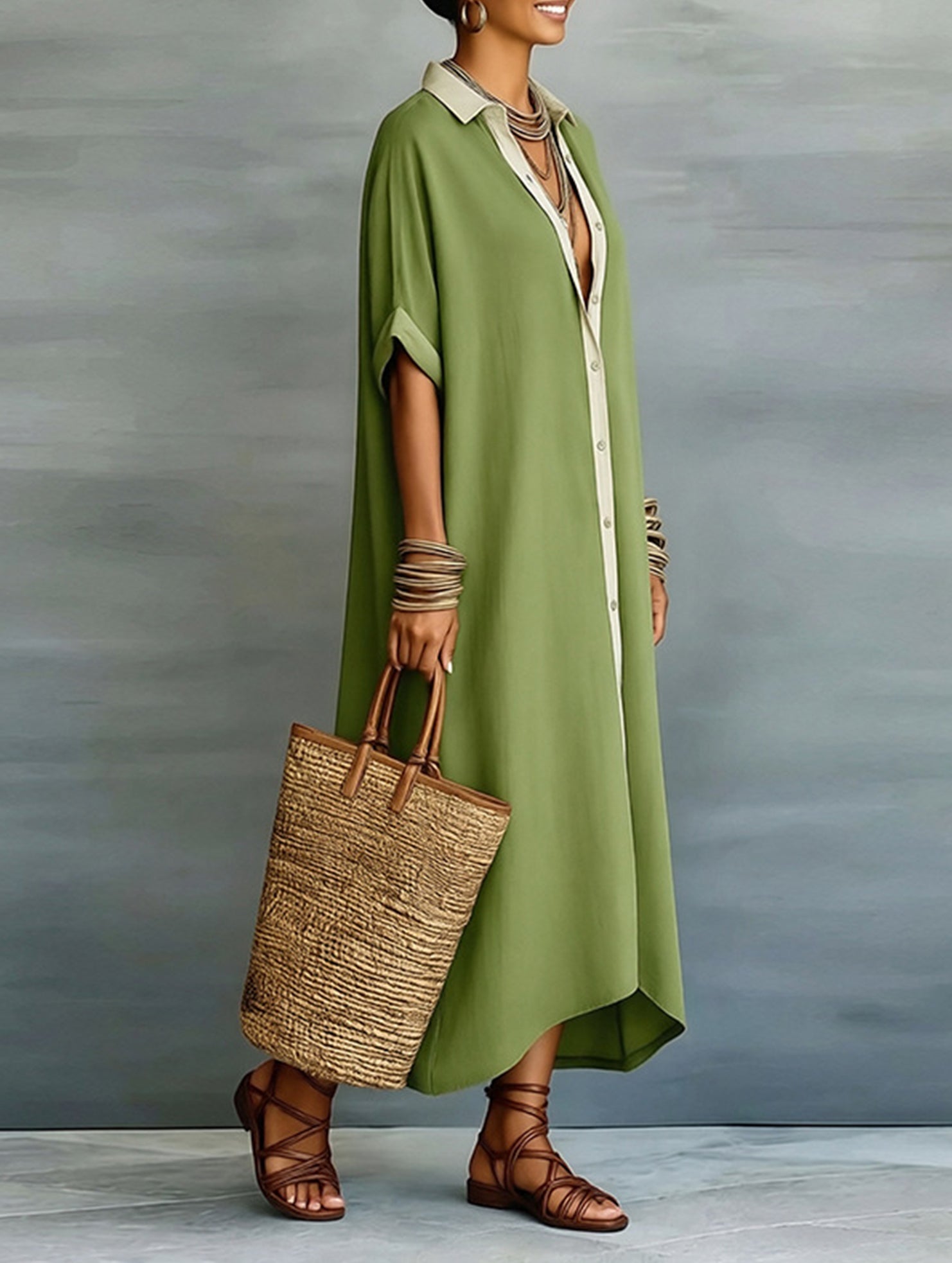 Anna-Berg | Casual Solid Buttoned Dress
