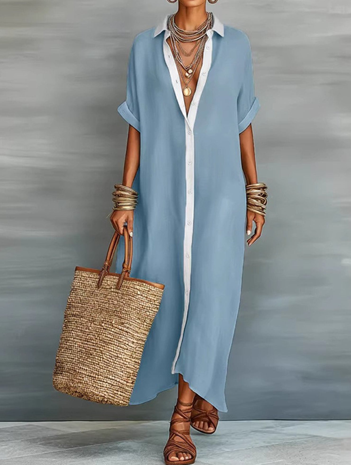 Anna-Berg | Casual Solid Buttoned Dress