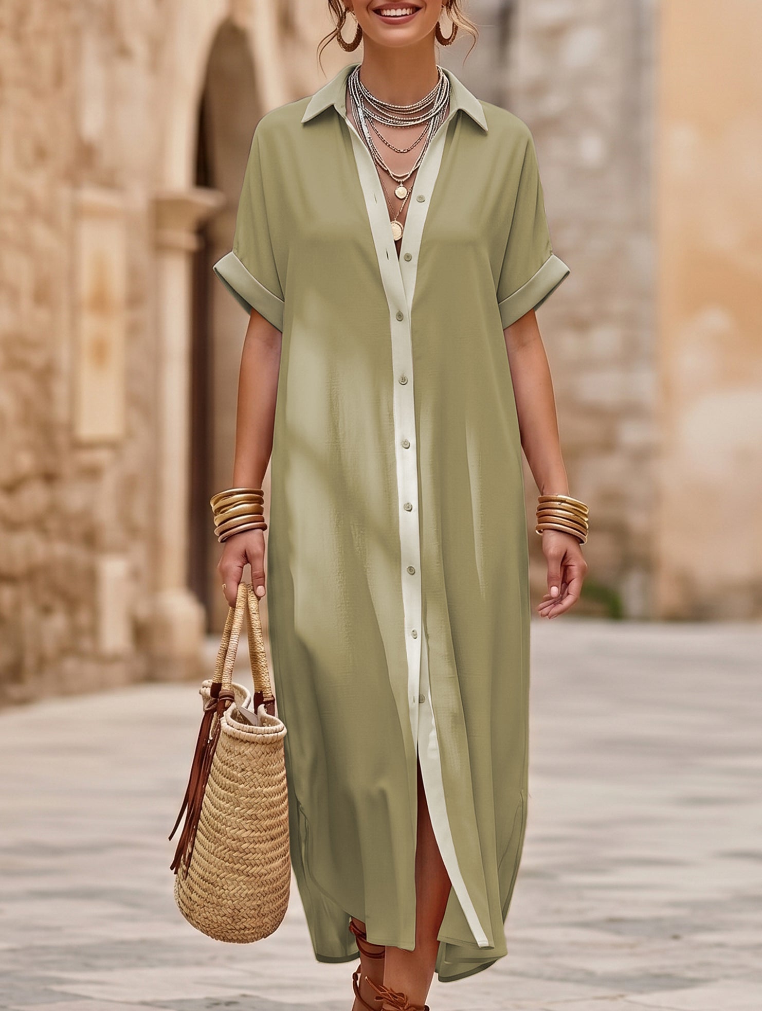 Anna-Berg | Casual Solid Buttoned Dress
