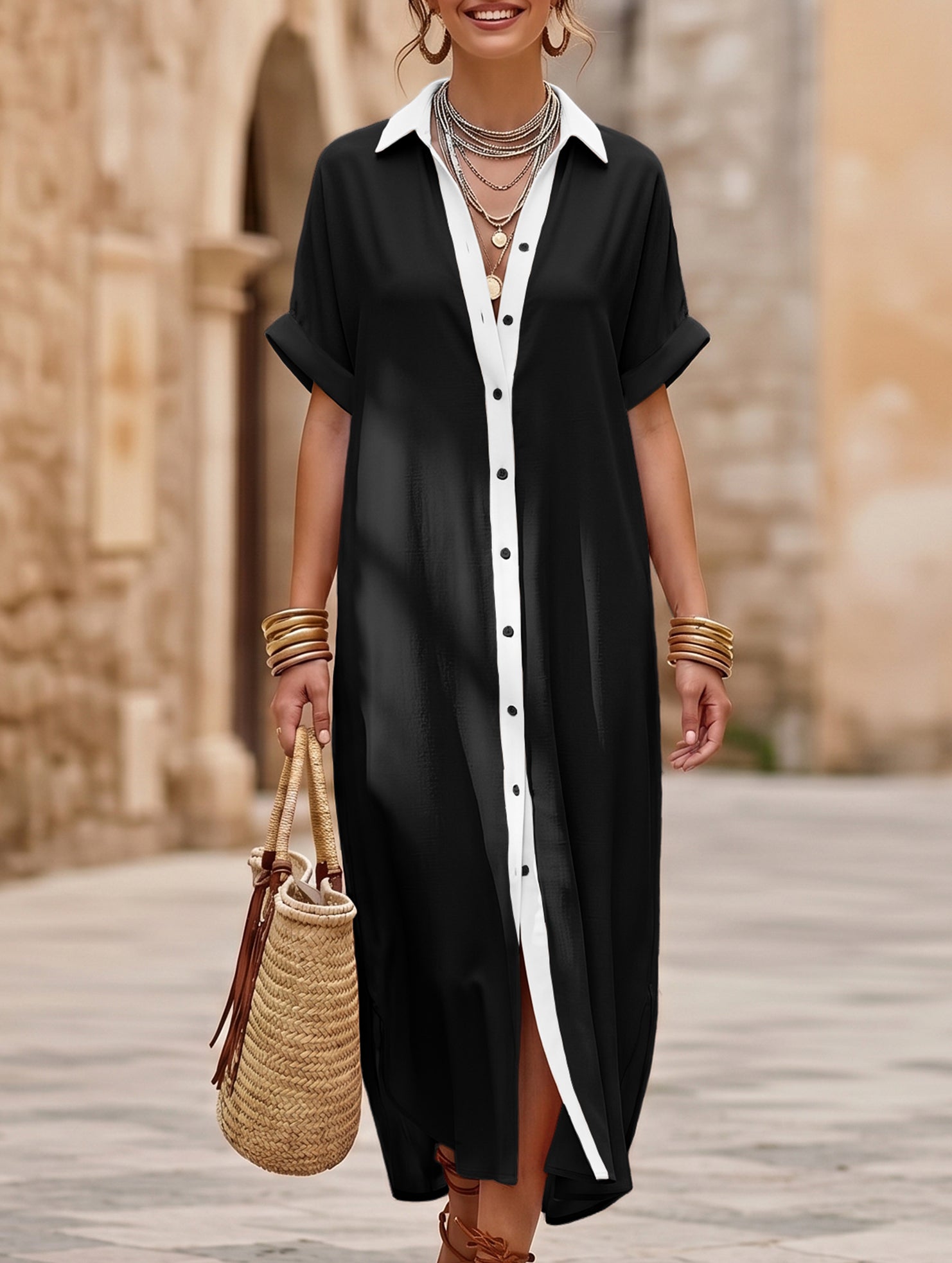 Anna-Berg | Casual Solid Buttoned Dress