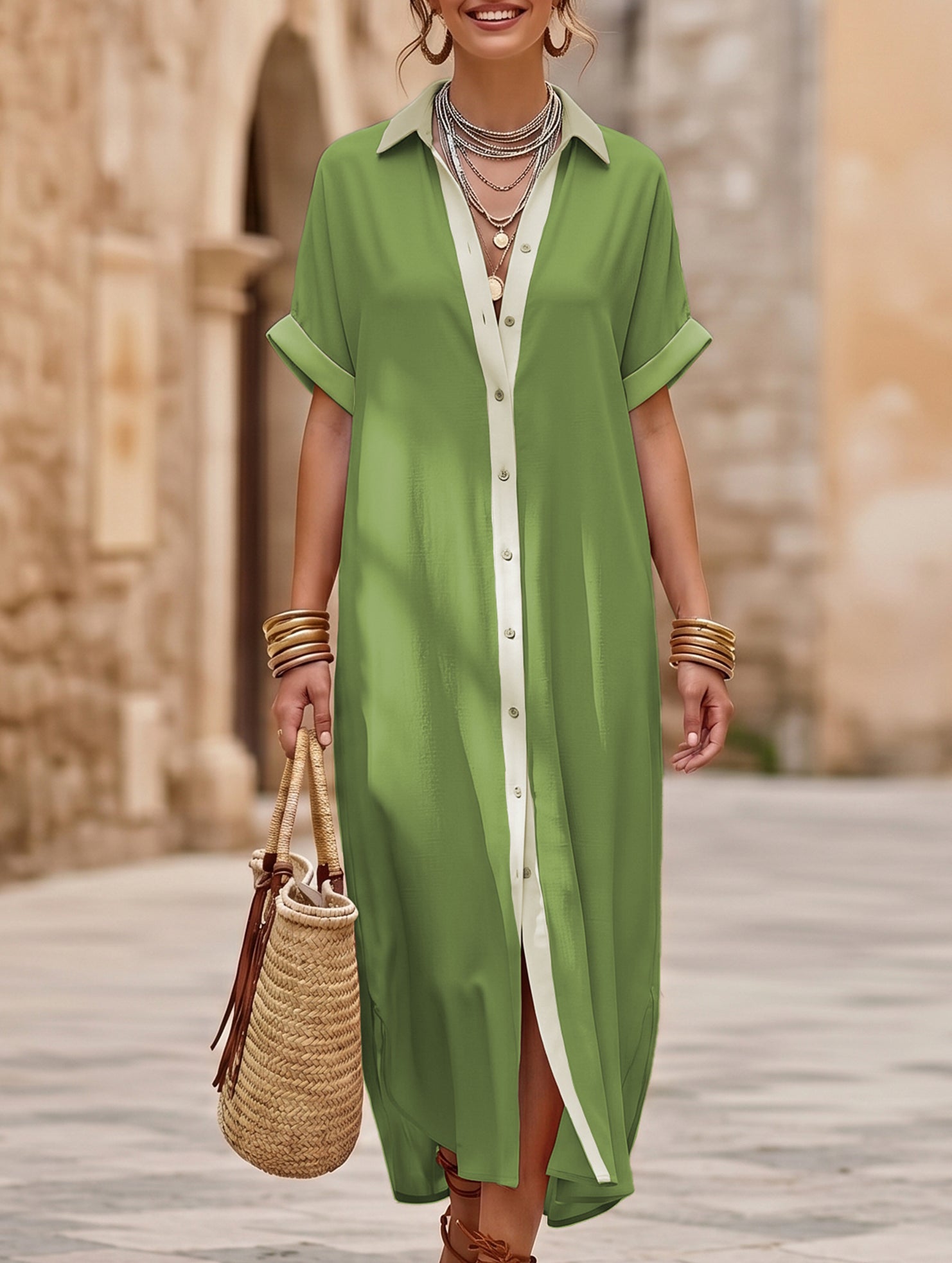 Anna-Berg | Casual Solid Buttoned Dress