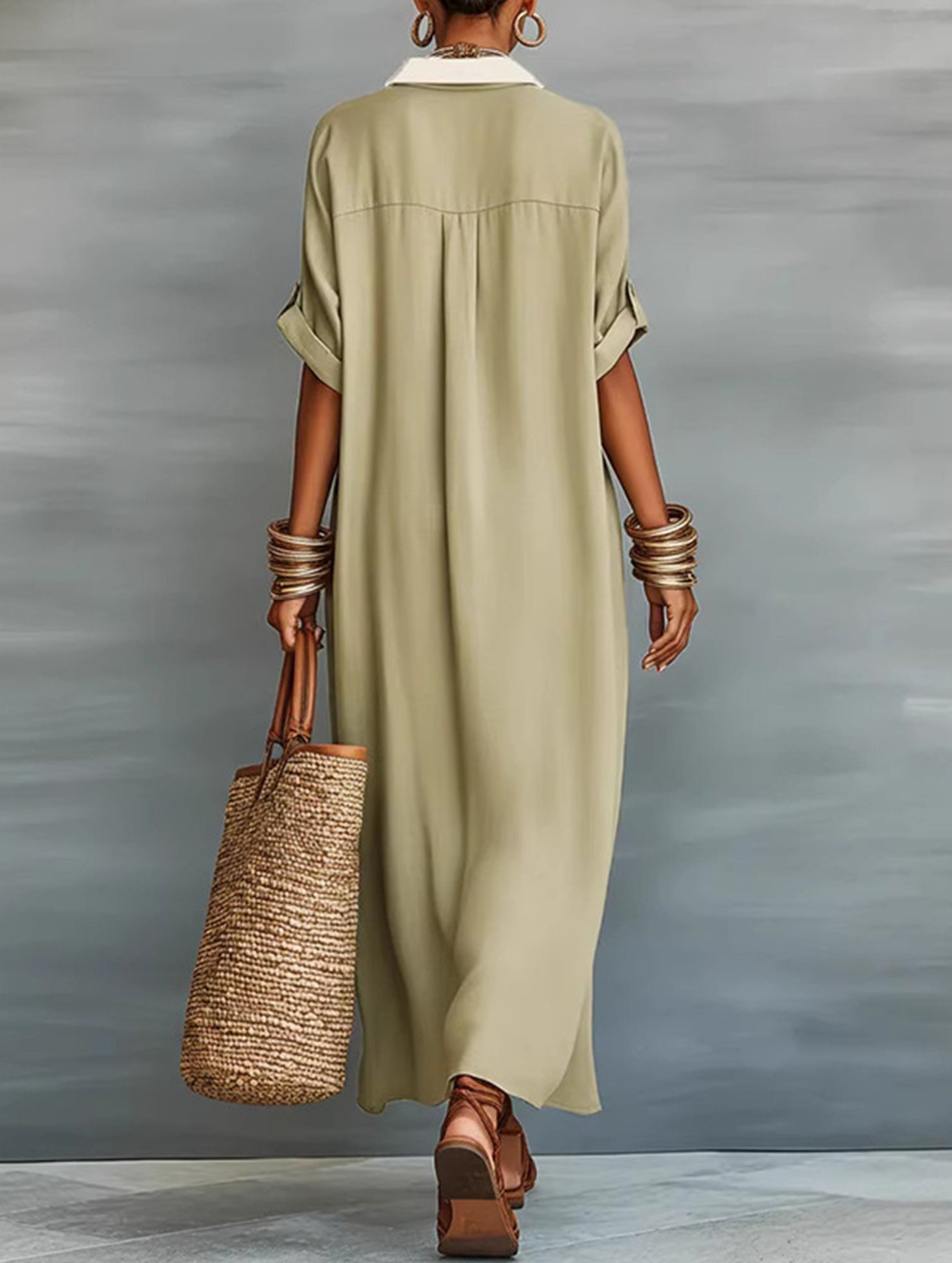 Anna-Berg | Casual Solid Buttoned Dress
