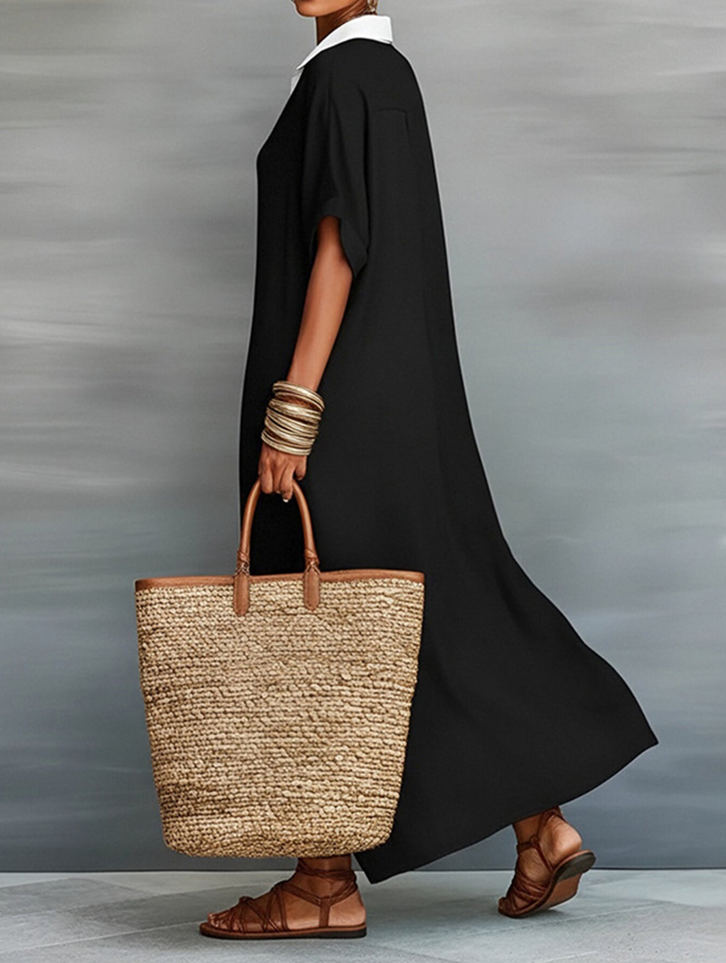 Anna-Berg | Casual Solid Buttoned Dress
