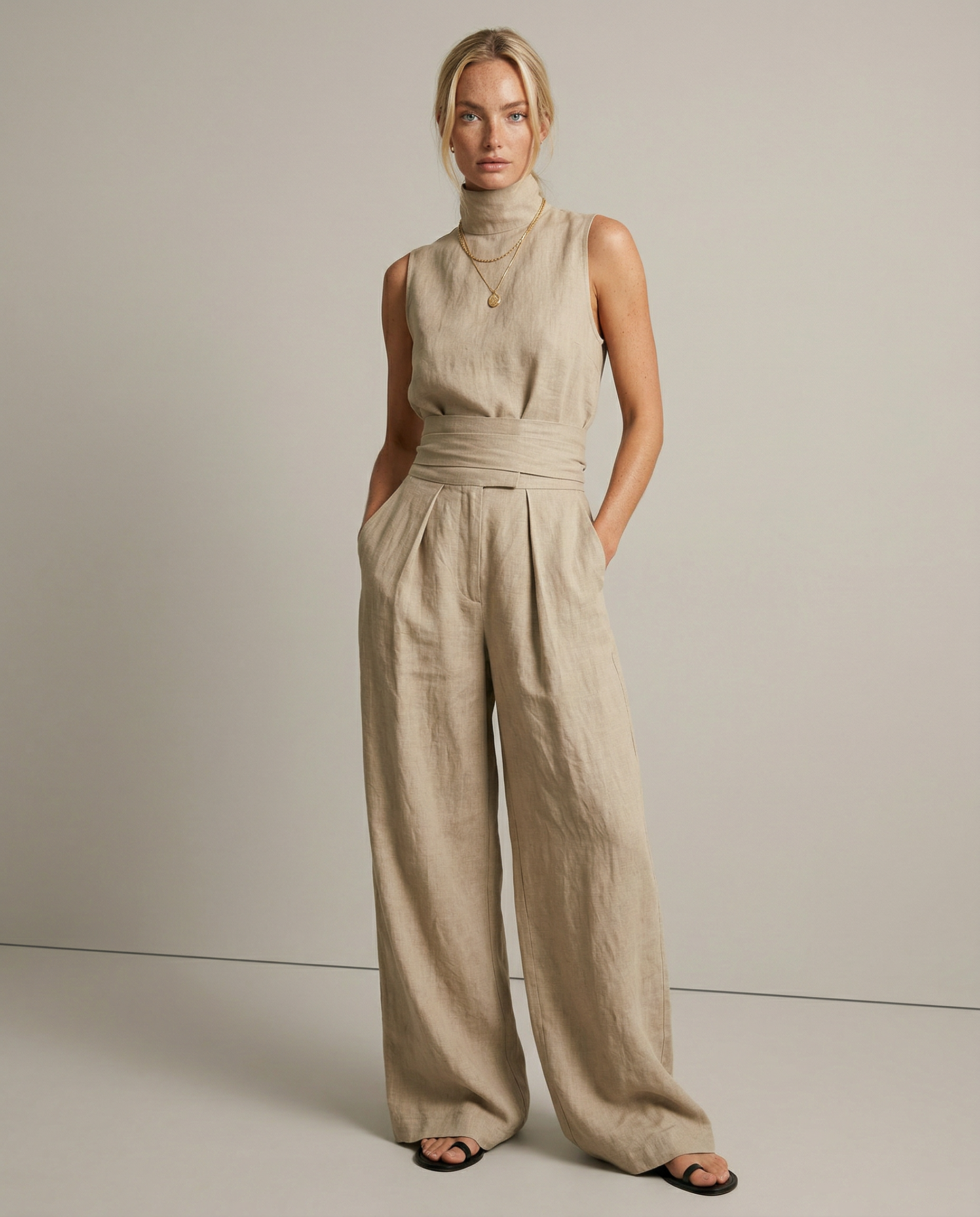 Anna-Berg | Sandstone Relaxed Fit Linen Two-Piece Set