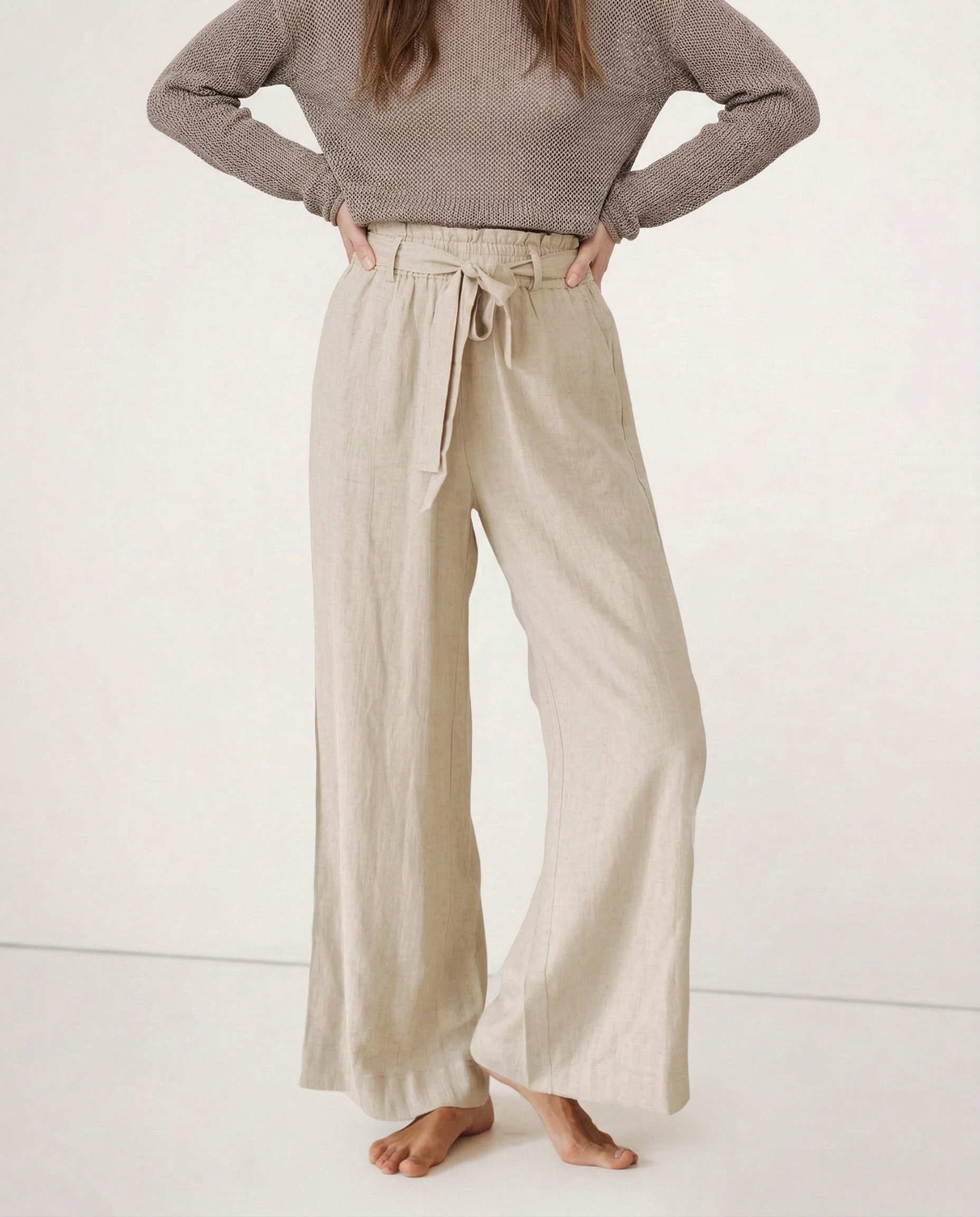 Anna-Berg | Ruffle-Waist Wide-Leg Linen Pant