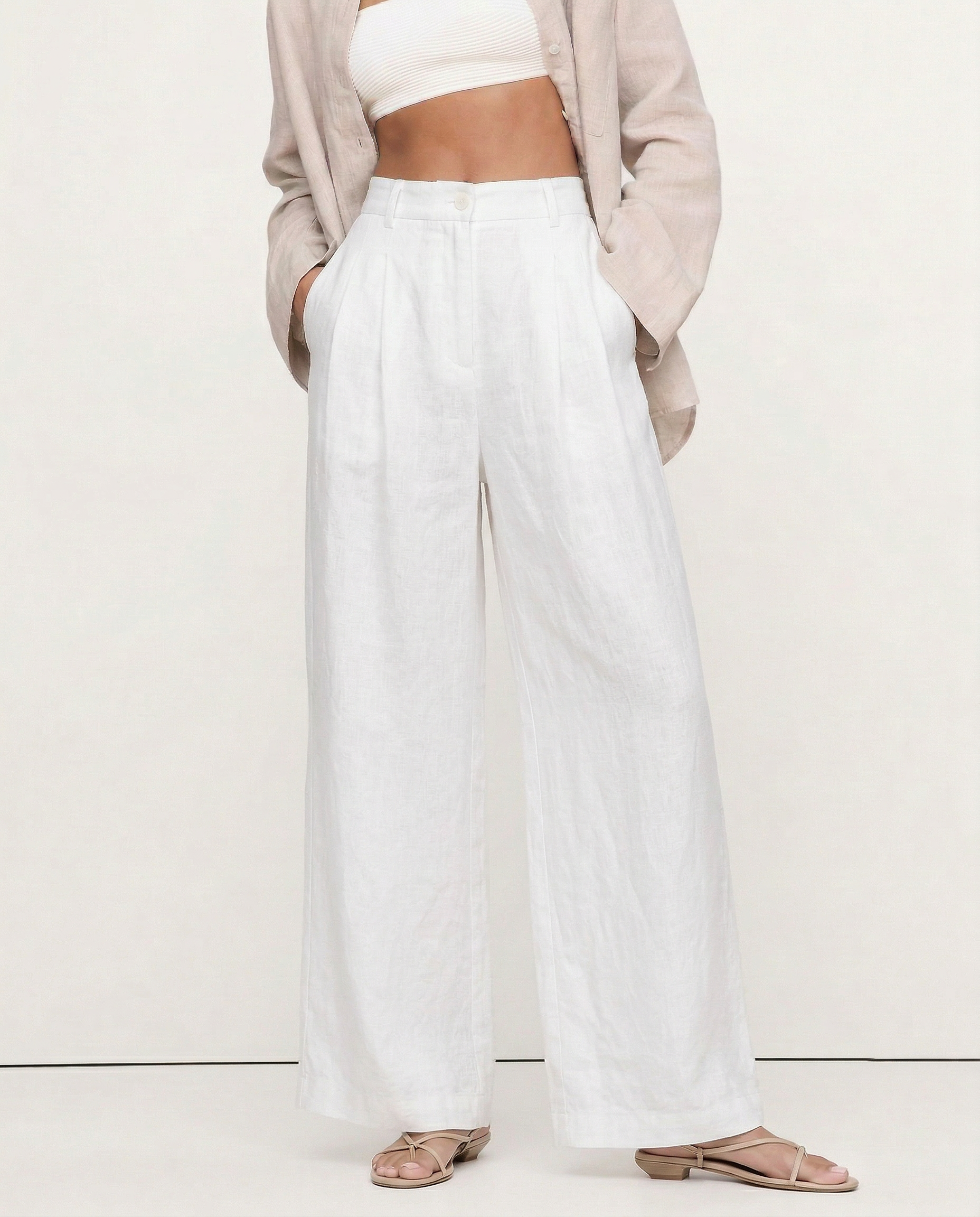 Anna-Berg | Sand Pleated Wide-Leg Linen Pant