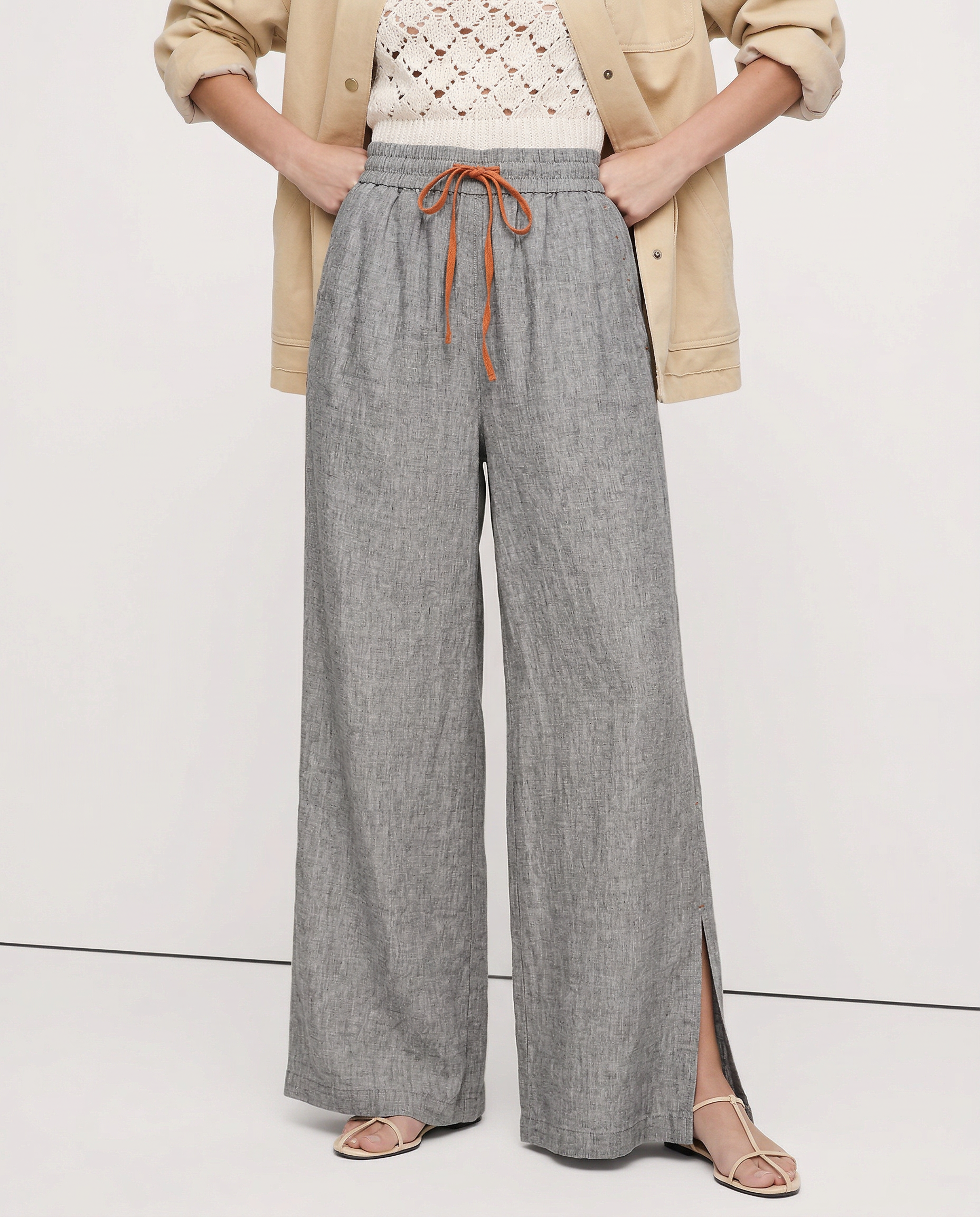 Anna-Berg | Black Drawstring Wide-Leg Cotton Pant