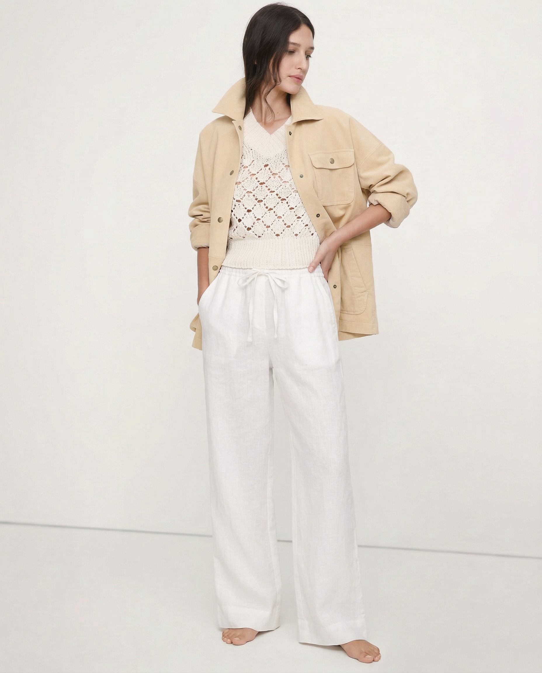 Anna-Berg | Ruffle-Waist Wide-Leg Linen Pant