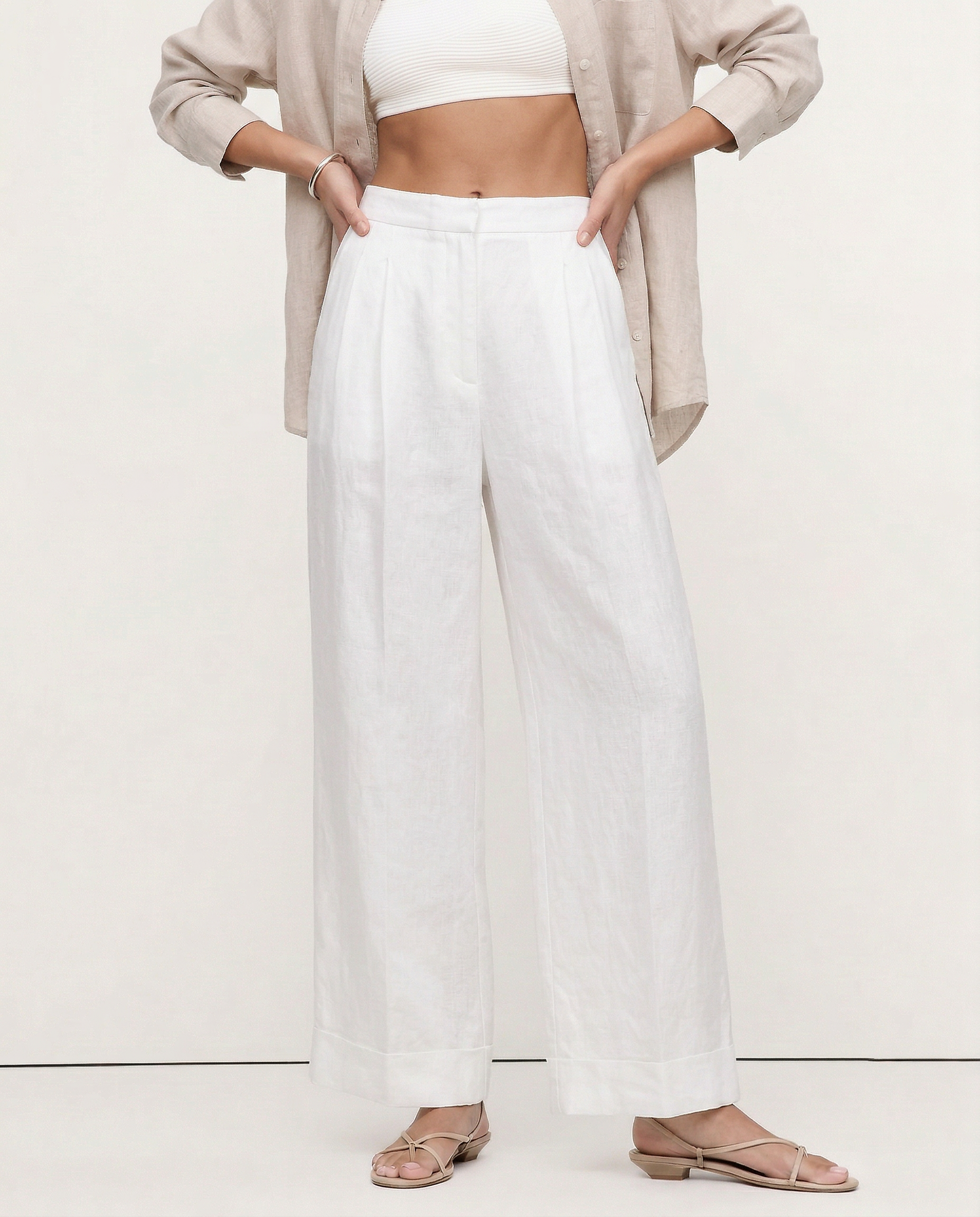 Anna-Berg | Sand Pleated Wide-Leg Linen Pant