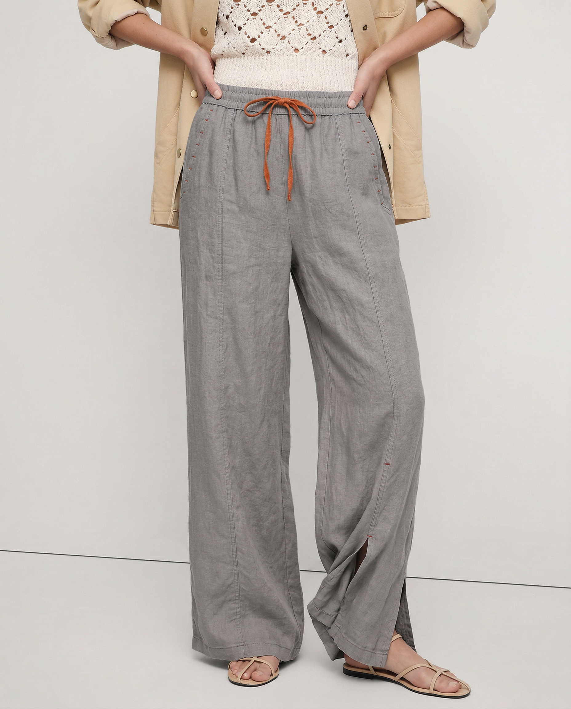 Anna-Berg | Black Drawstring Wide-Leg Cotton Pant