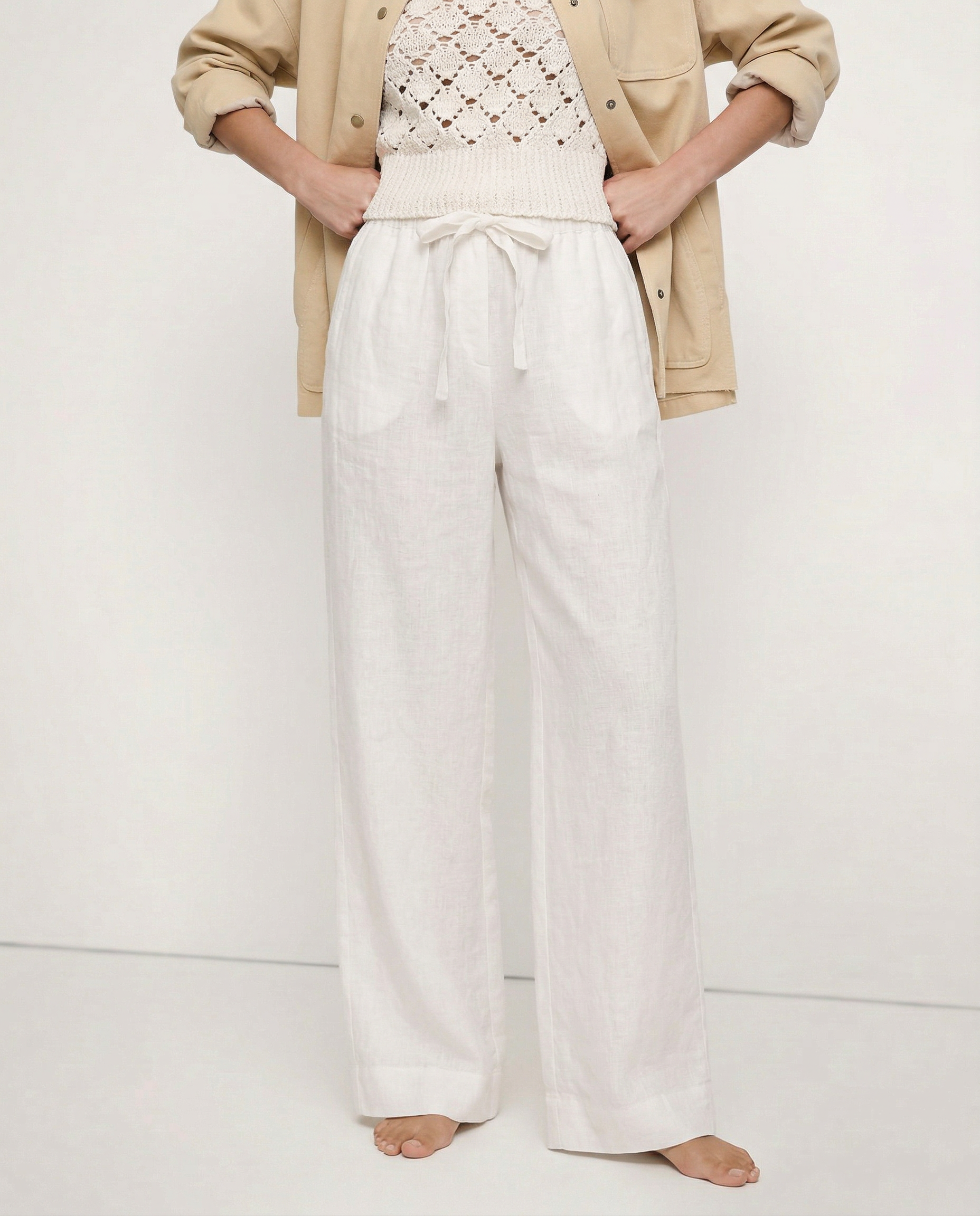 Anna-Berg | Ruffle-Waist Wide-Leg Linen Pant