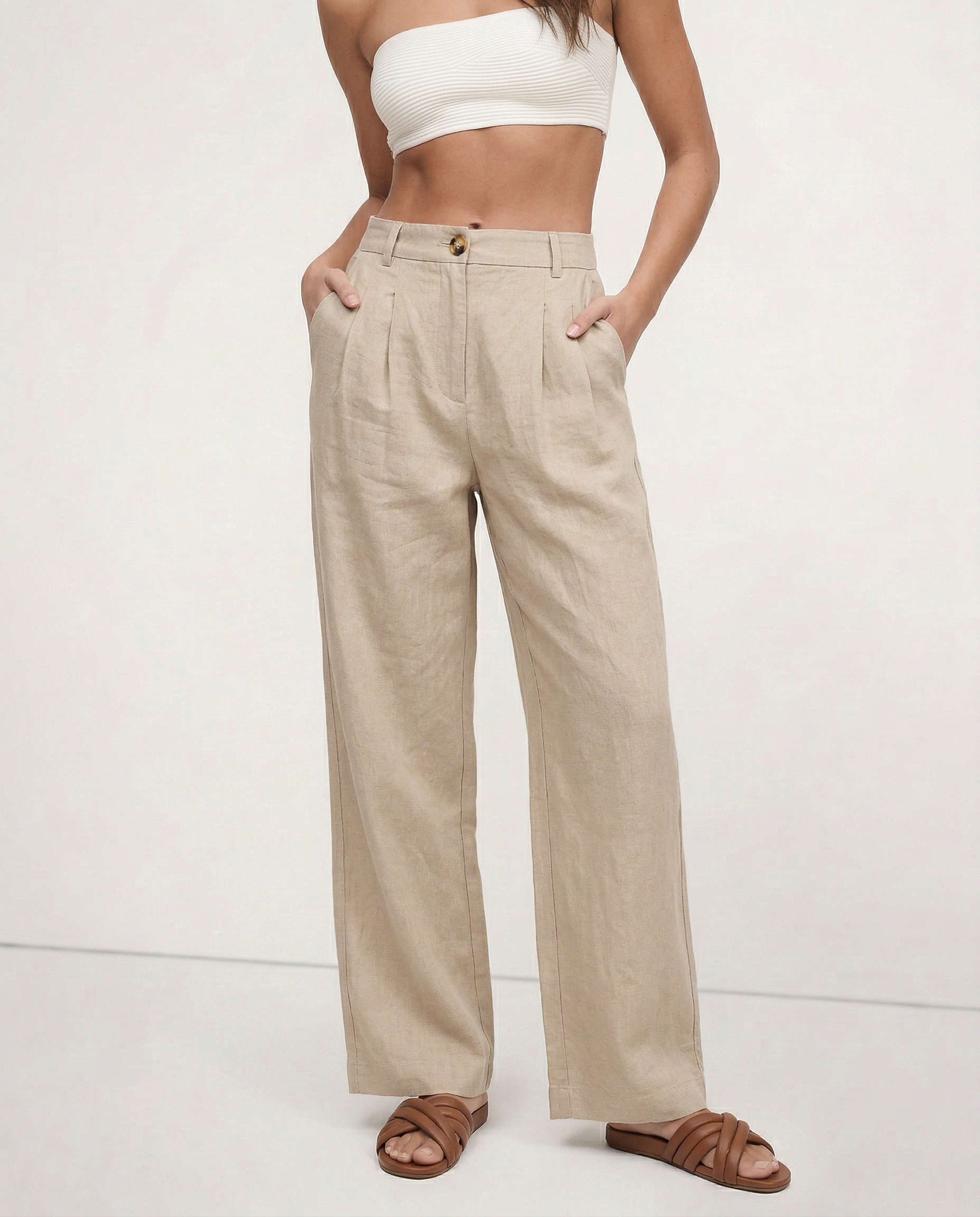 Anna-Berg | Stone Pleated Cropped Linen Pant