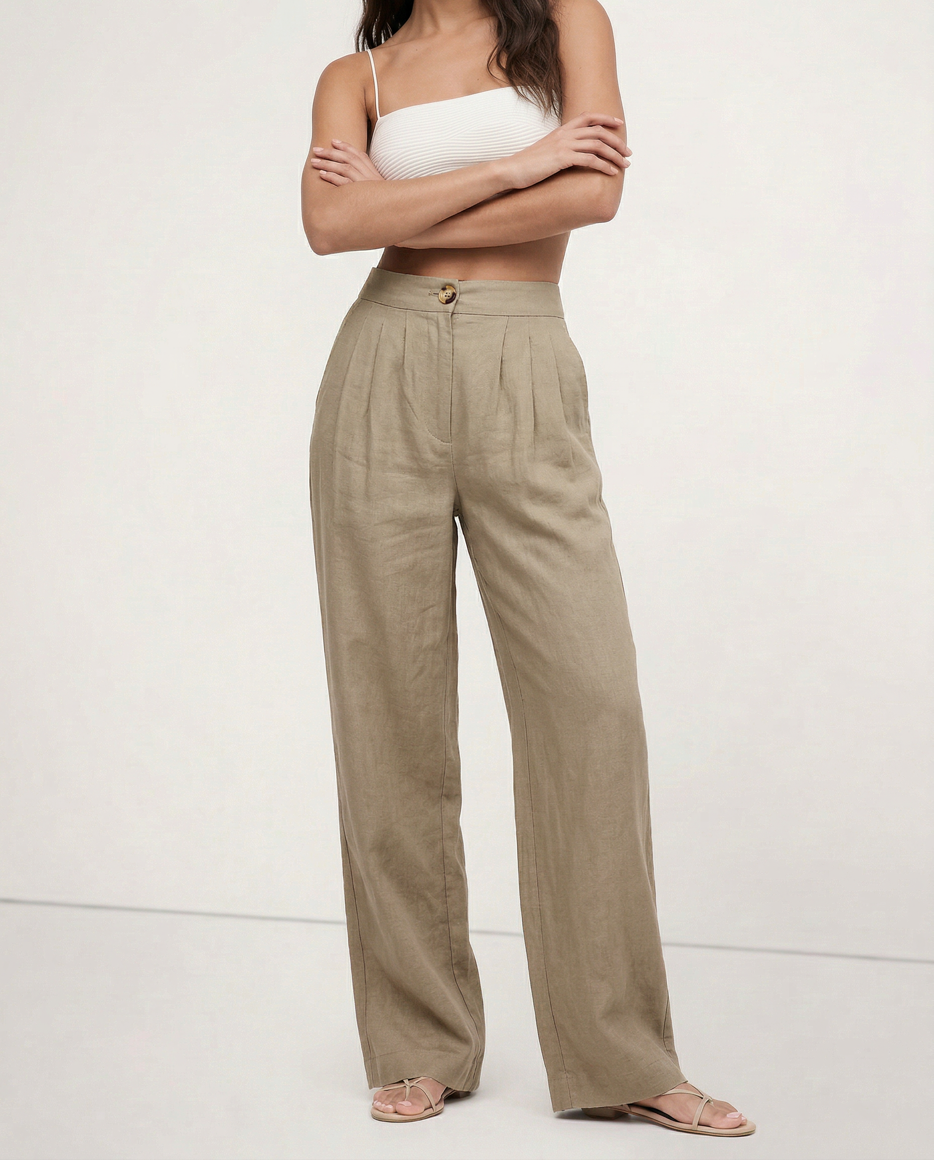 Anna-Berg | Stone Pleated Cropped Linen Pant