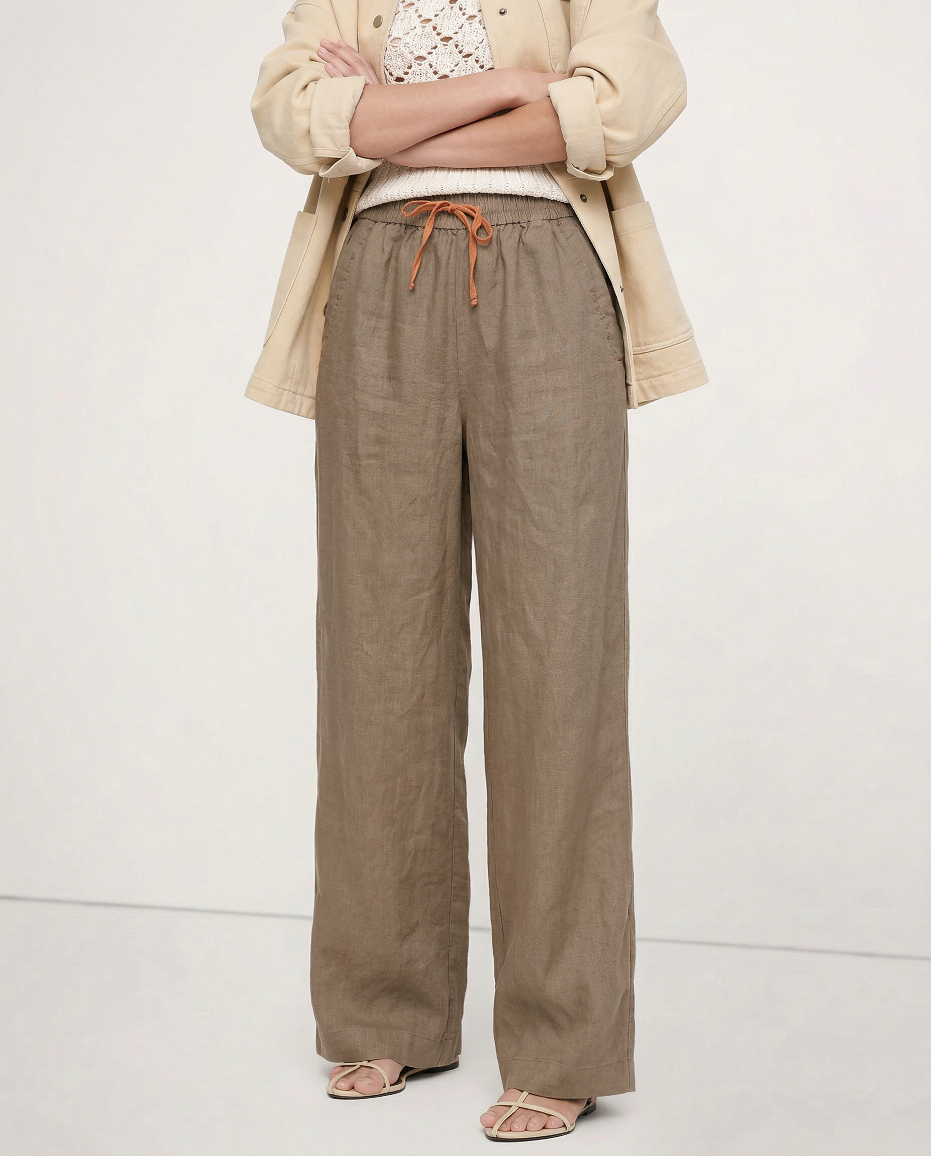 Anna-Berg | Black Drawstring Wide-Leg Cotton Pant
