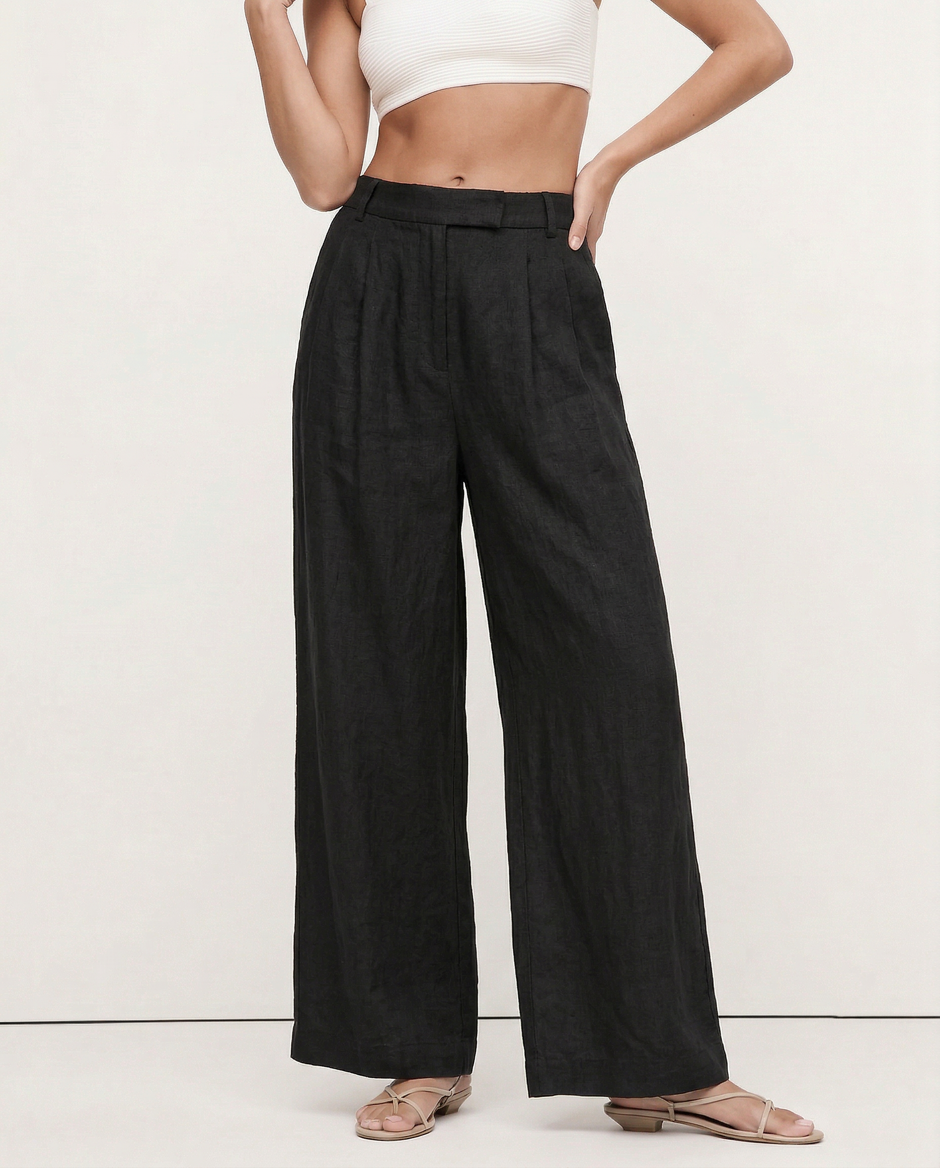Anna-Berg | Sand Pleated Wide-Leg Linen Pant