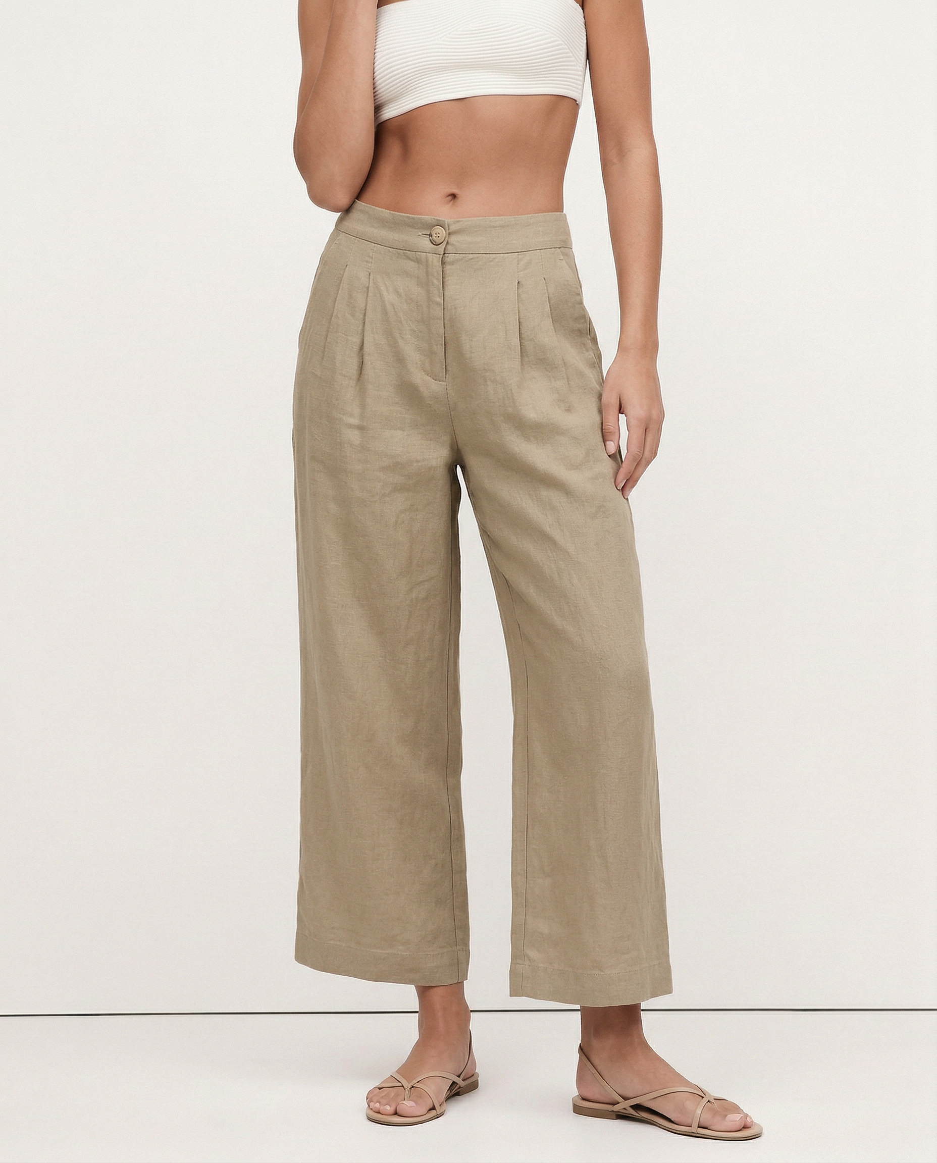 Anna-Berg | Stone Pleated Cropped Linen Pant