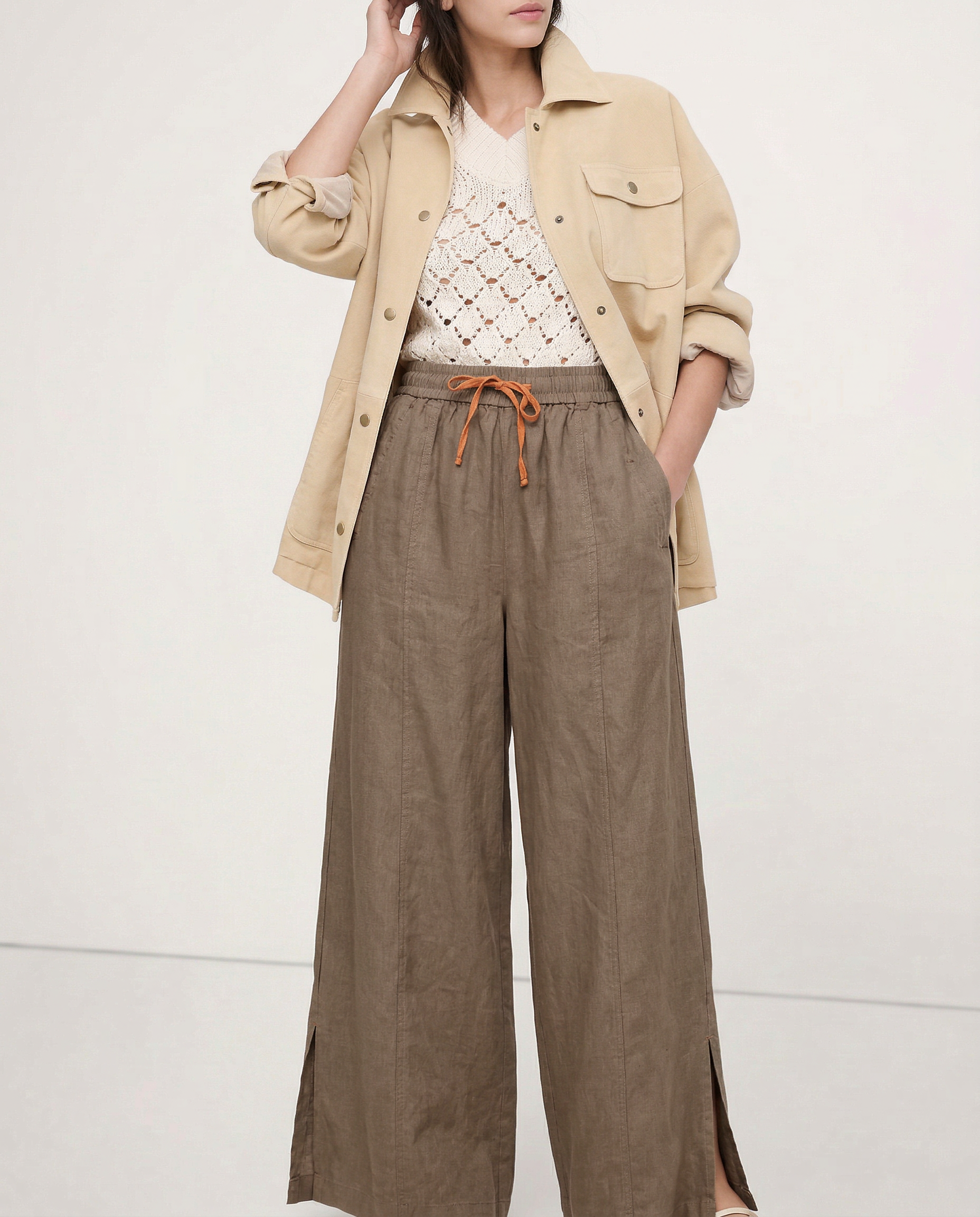 Anna-Berg | Black Drawstring Wide-Leg Cotton Pant