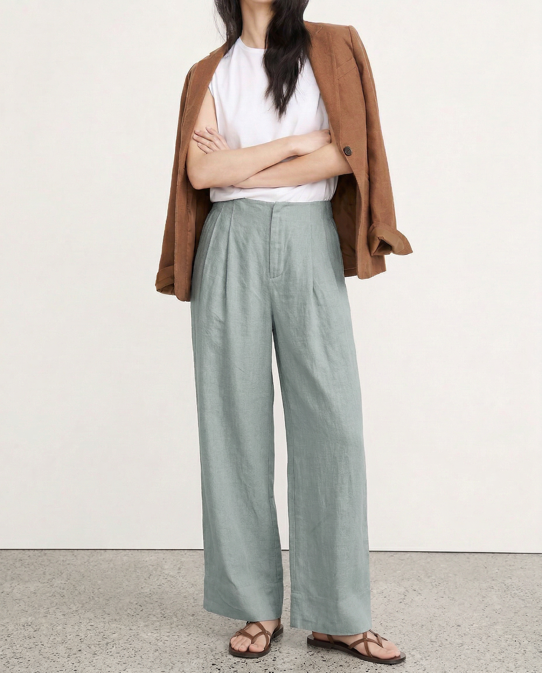 Anna-Berg | Sand Pleated Wide-Leg Linen Pant