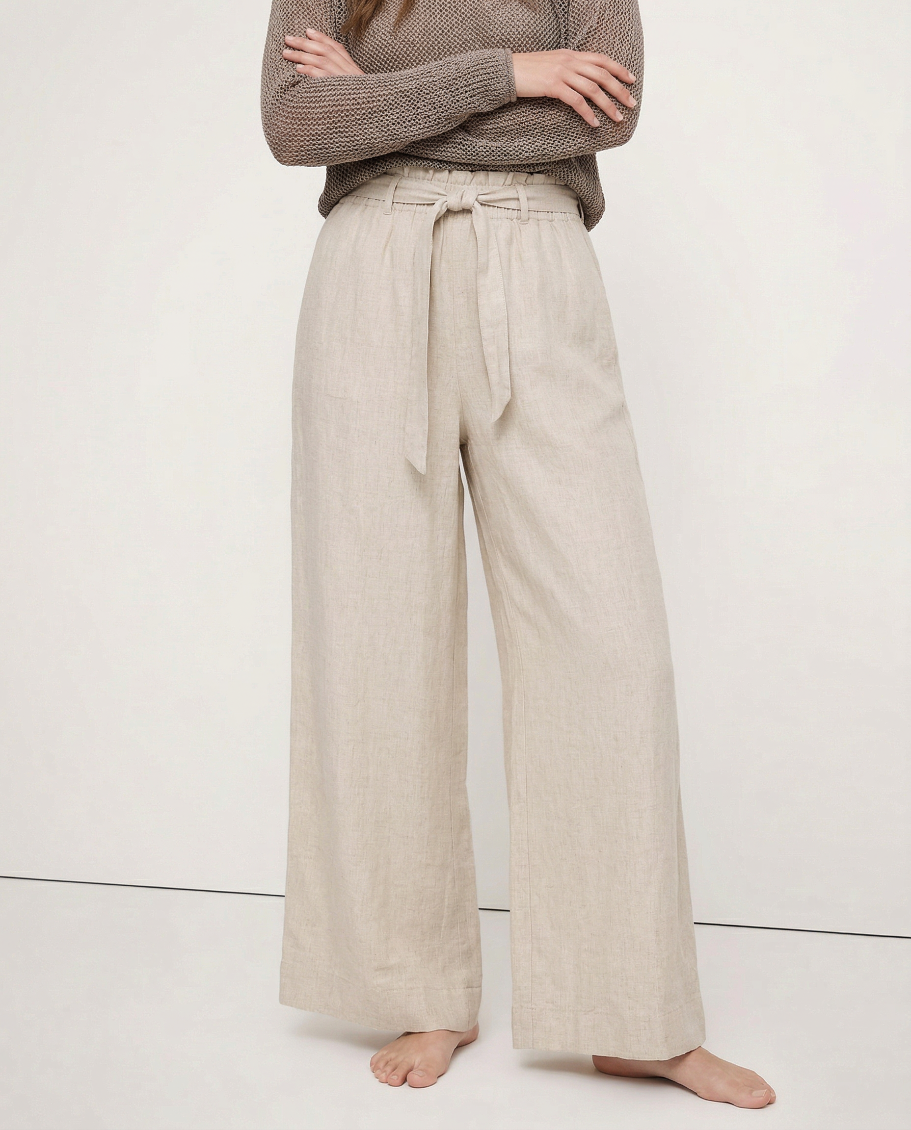 Anna-Berg | Ruffle-Waist Wide-Leg Linen Pant