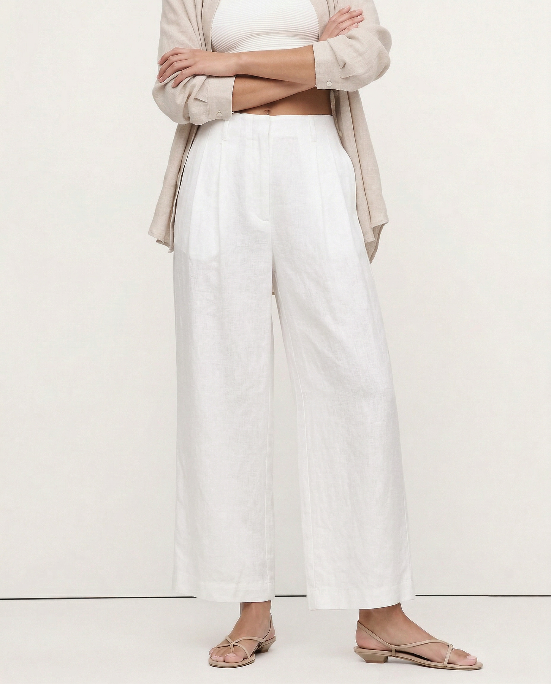 Anna-Berg | Sand Pleated Wide-Leg Linen Pant