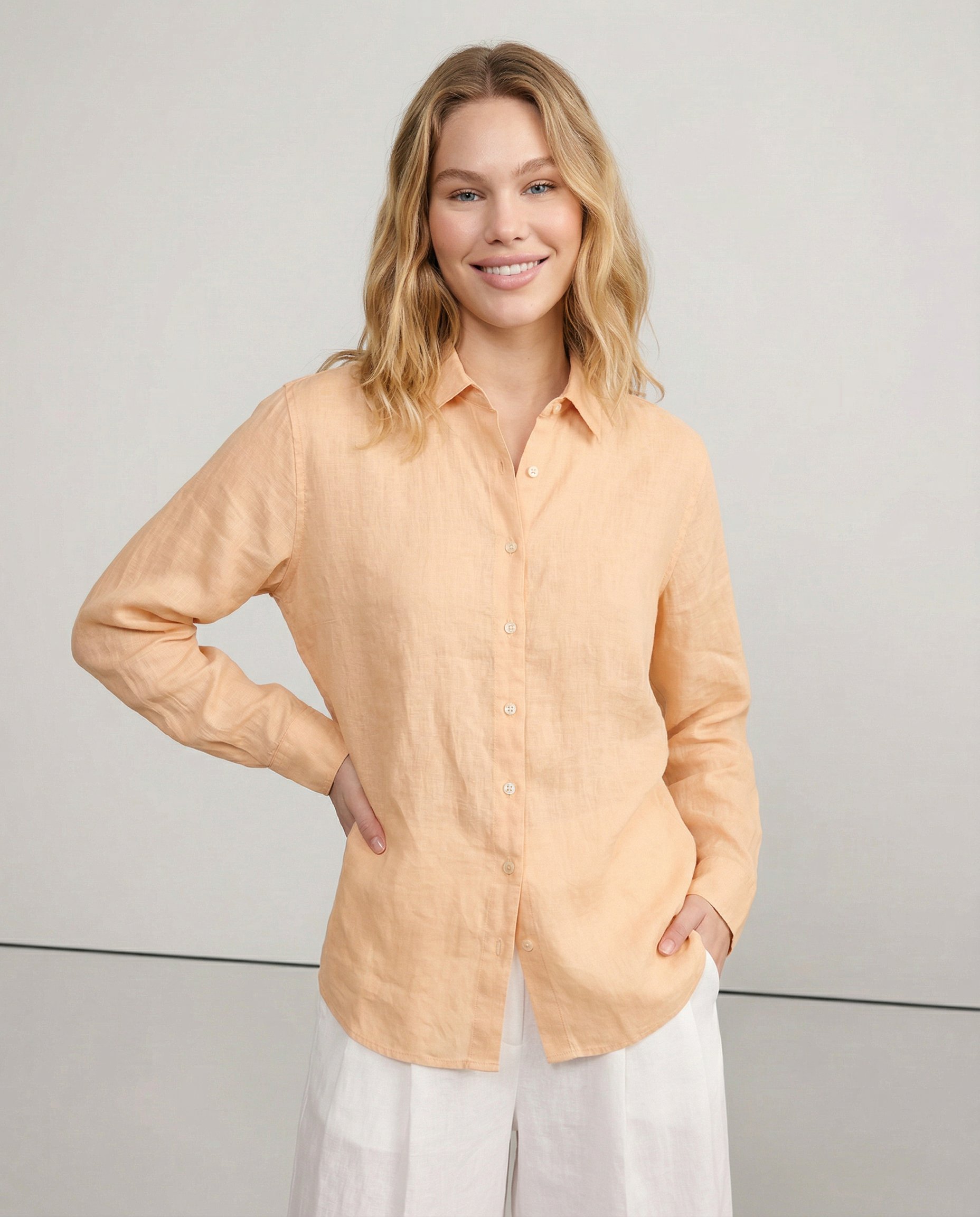 Anna-Berg | Collarless V-Neck Linen Shirt
