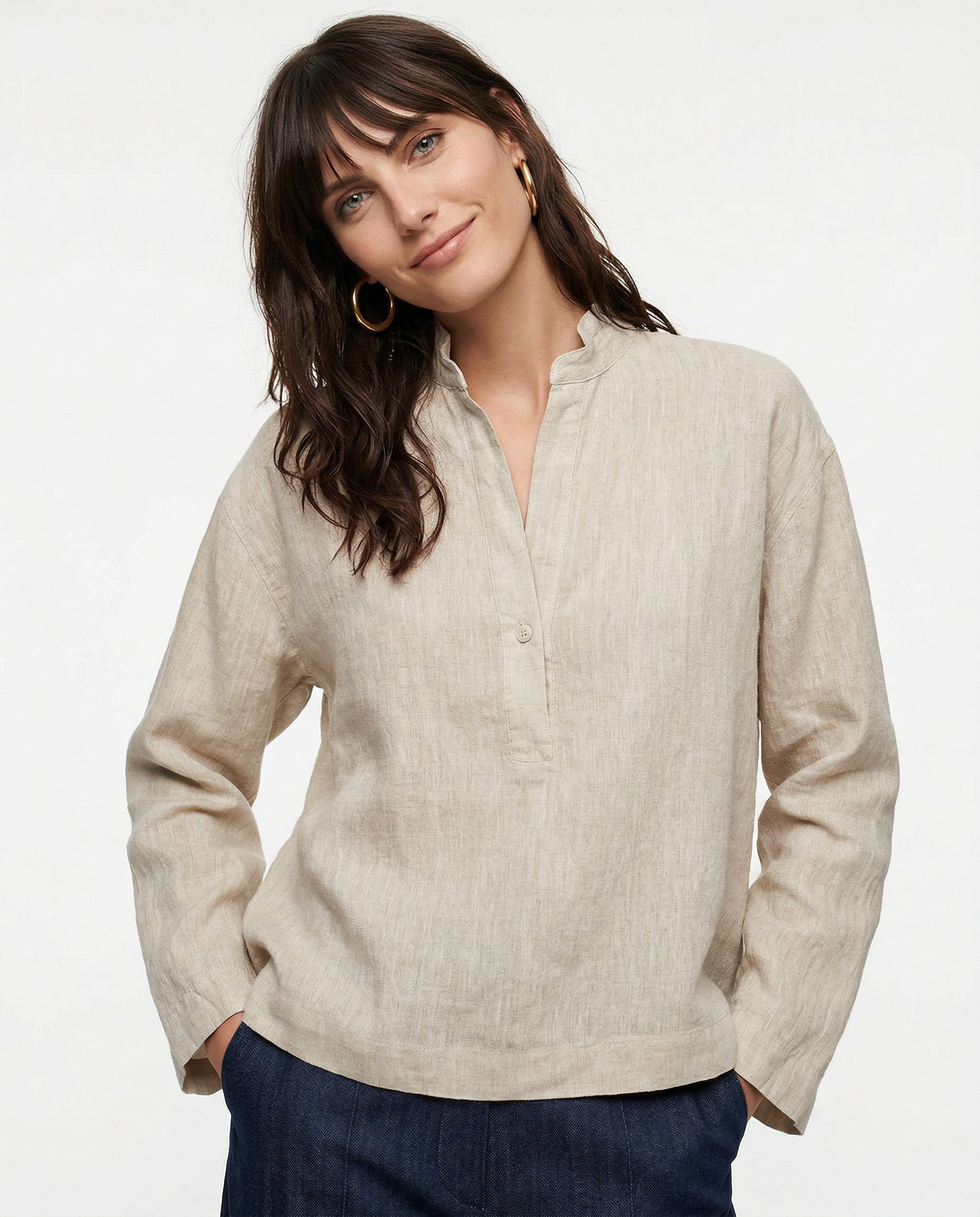 Anna-Berg | Relaxed-Fit Polo-Collar Linen Pullover