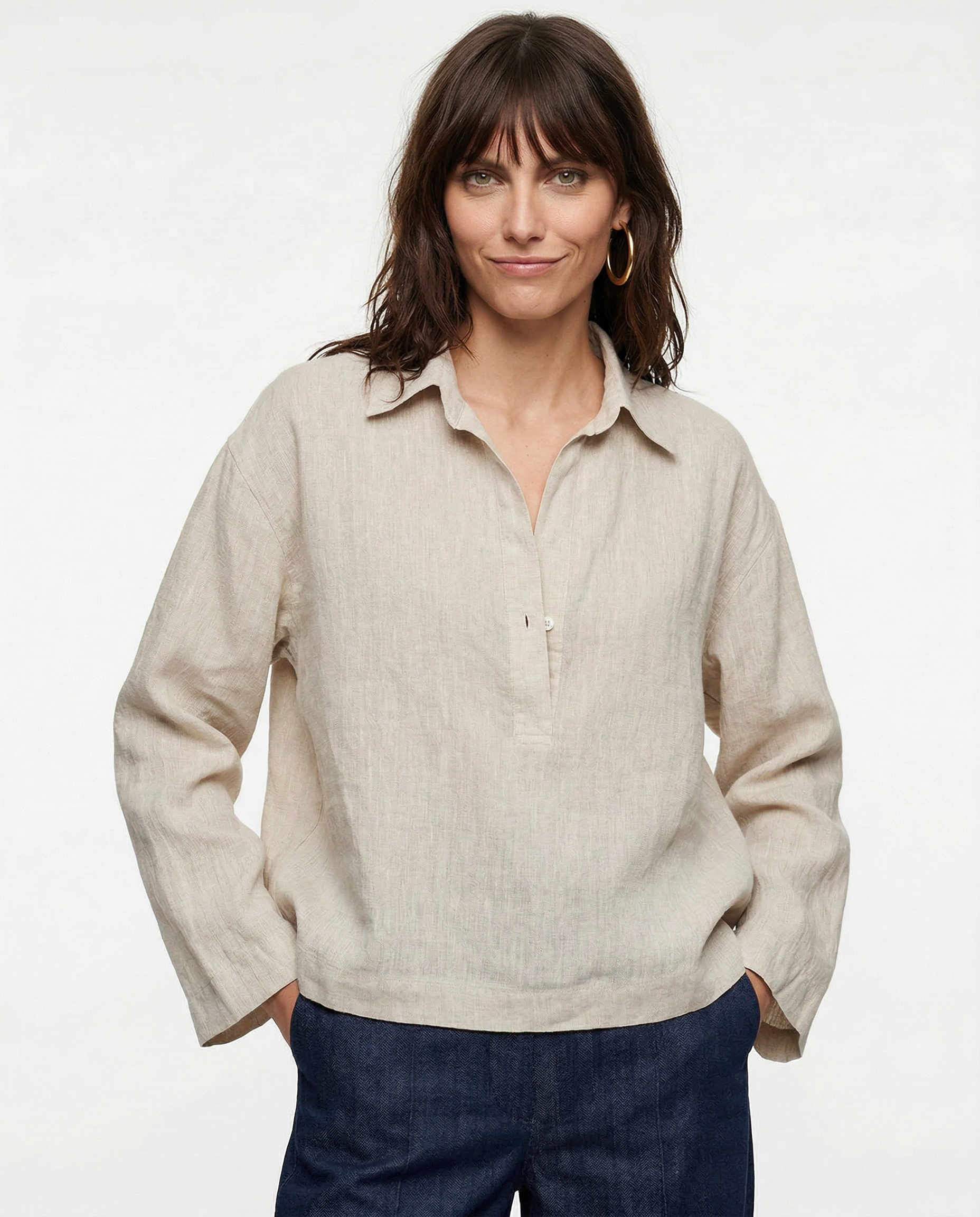 Anna-Berg | Relaxed-Fit Polo-Collar Linen Pullover