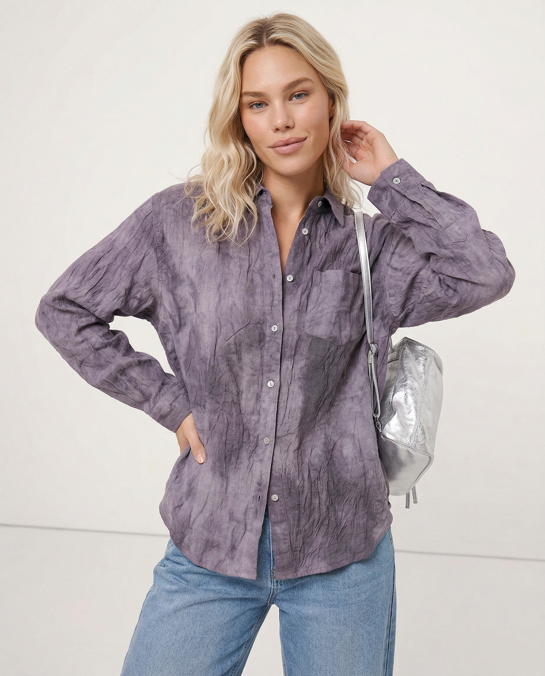 Anna-Berg | Pleated Button-Up Linen Shirt