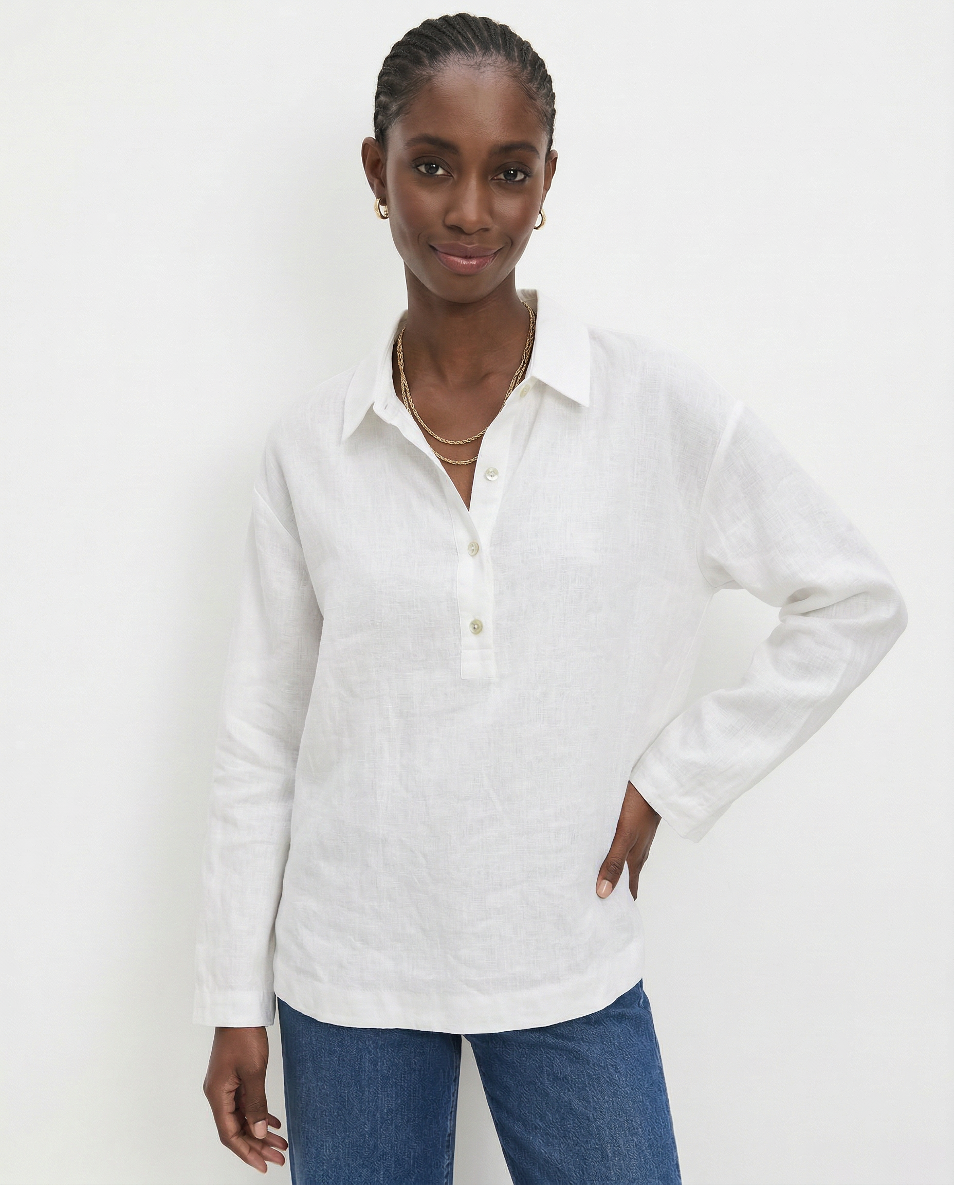Anna-Berg | Relaxed-Fit Polo-Collar Linen Pullover