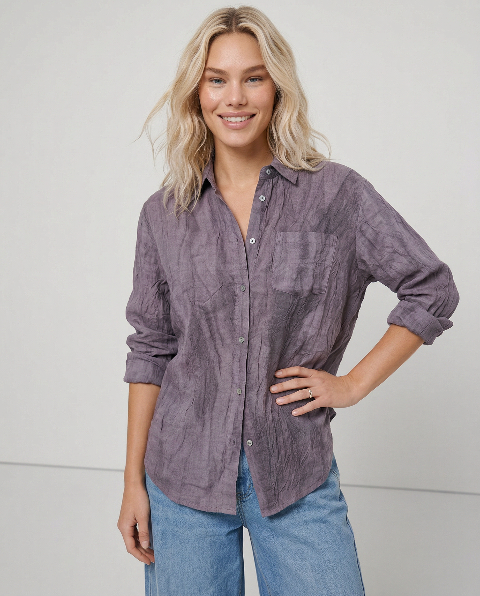 Anna-Berg | Pleated Button-Up Linen Shirt