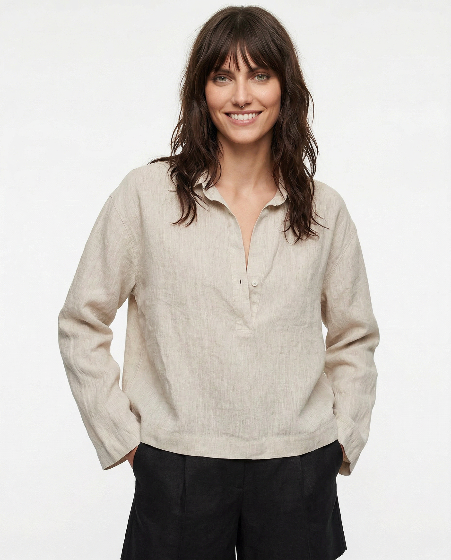 Anna-Berg | Relaxed-Fit Polo-Collar Linen Pullover