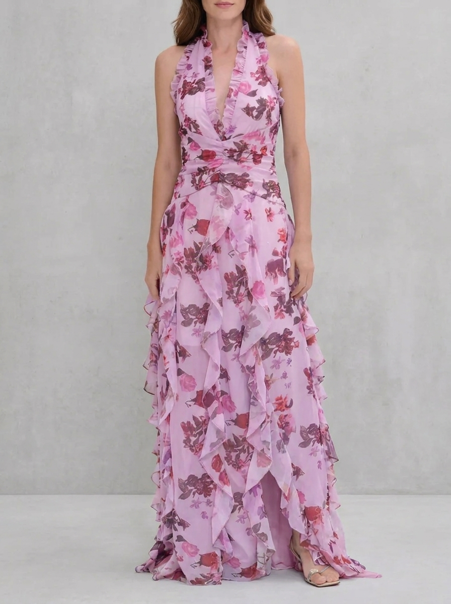 Anna-Berg | Modern Belladina Enchanting Rose Cascade Halter Maxi Dress