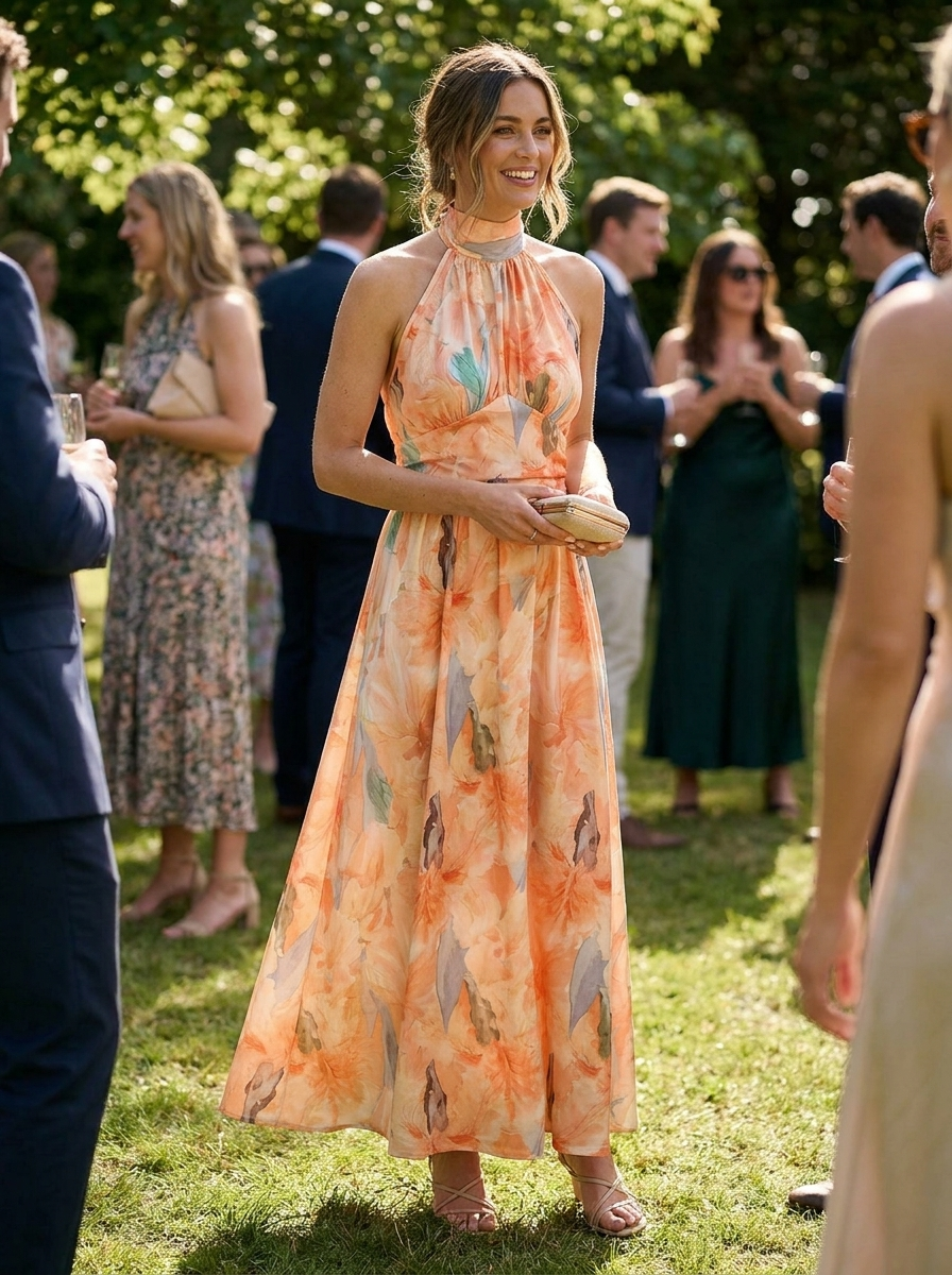 Anna-Berg | Graceful Halter - Maxi Dress With Print in a Flattering Cut