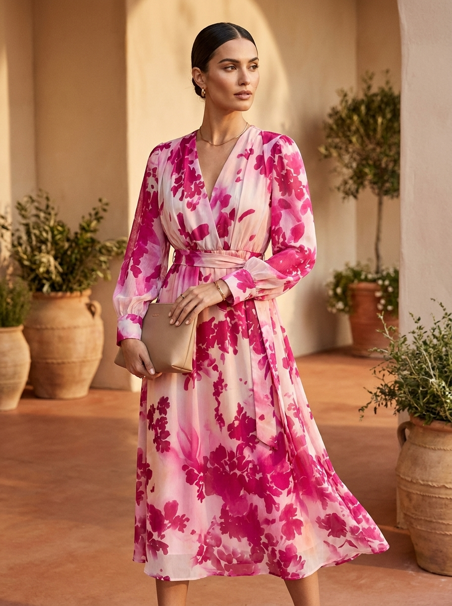 Anna-Berg | Statement Rose Floral Belted Maxi Dress for a Polished Look