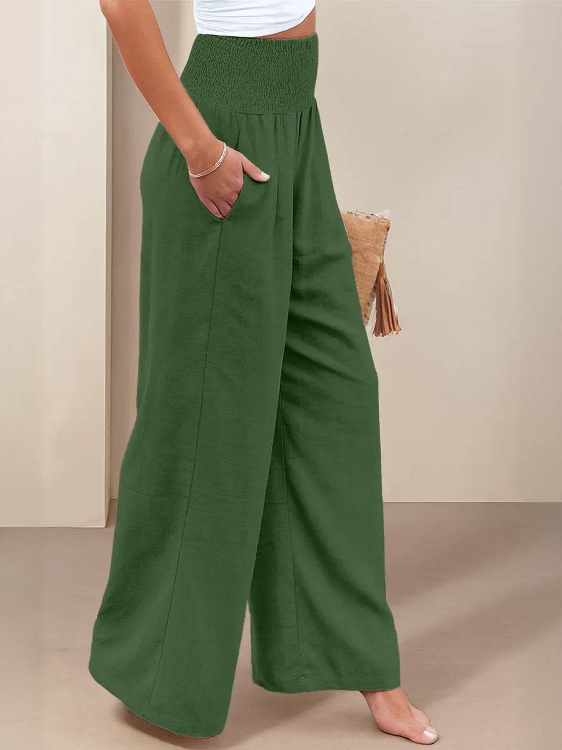 Anna-Berg | Statement High Waist Wide Leg Pants Smocked Waistband