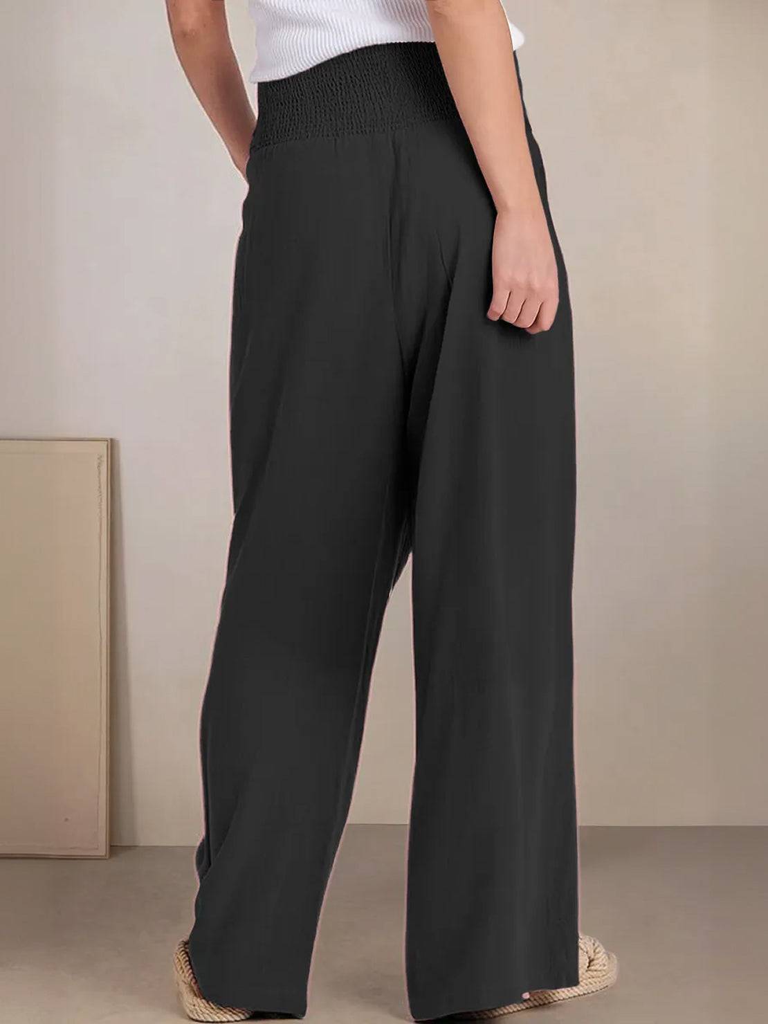 Anna-Berg | Statement High Waist Wide Leg Pants Smocked Waistband
